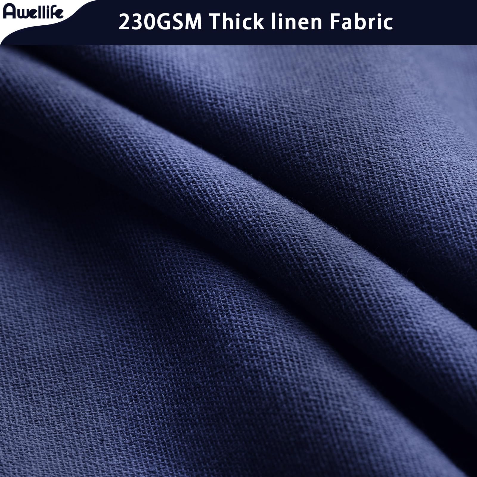 Awellife Navy Blue Linen Shower Curtain For Bathroom Natural Cotton Cloth Fabric Farmhouse Boho Shower Curtain With 12 Durable H