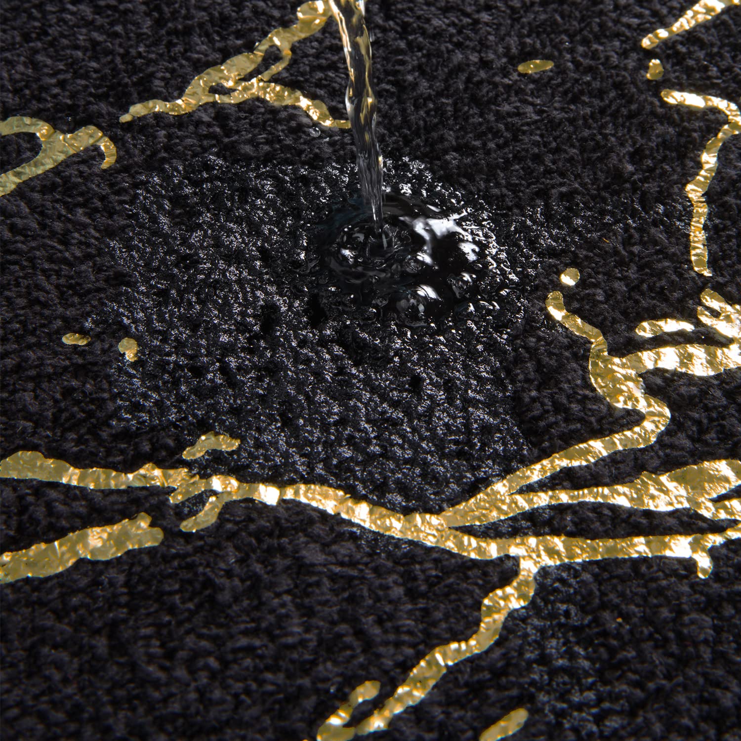 Marble Bathroom Rug Black and Gold Decor Bathroom Rugs Non Slip Bath Mat Super Absorbent Microfiber Plush Bathmat Machine Washable Floor Carpet for Tub  Shower  Bedroom 16 ''x24 ''