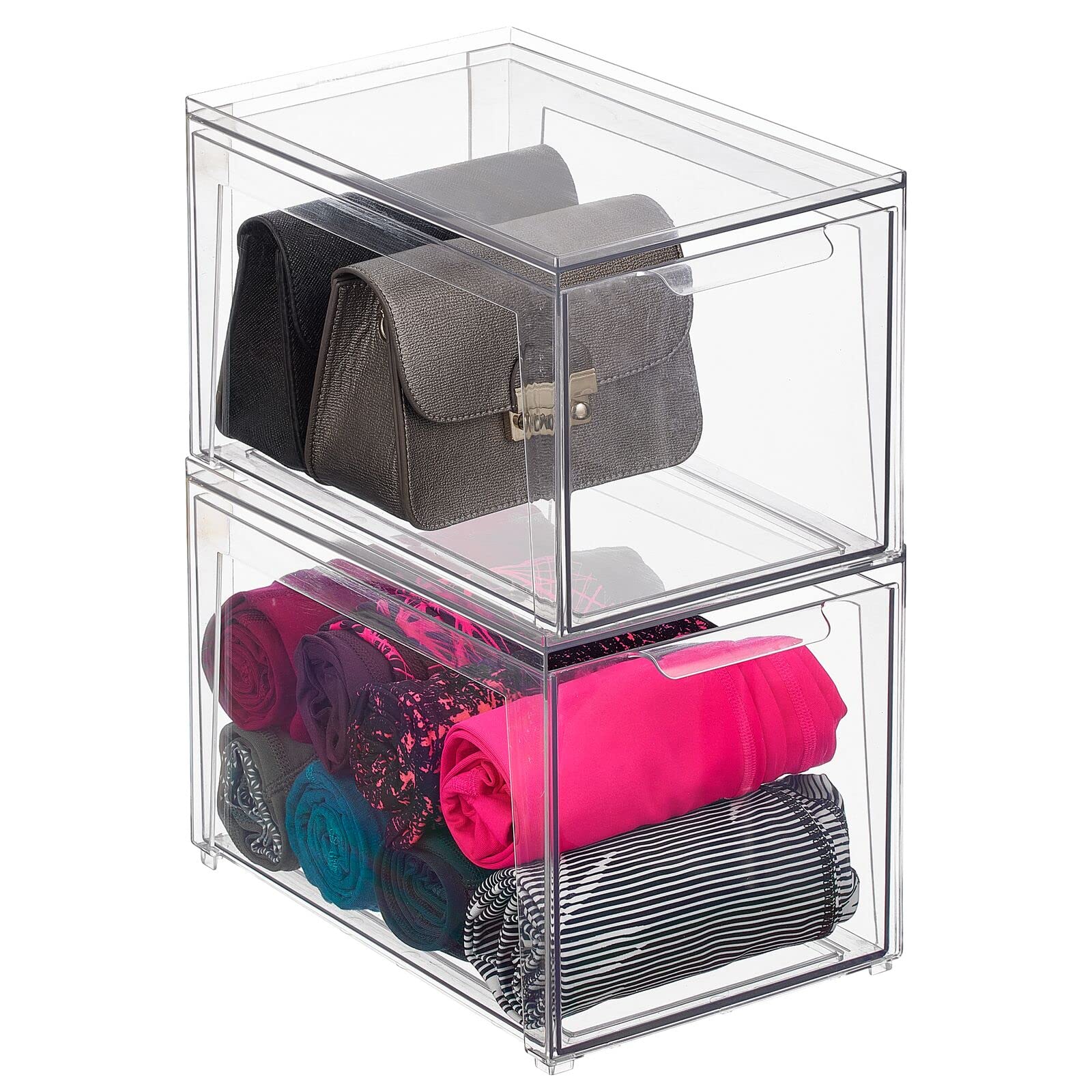 mDesign Plastic Stackable Closet Storage Organizer Bins with Pull Out Drawer for Cabinet, Desk, Shelf, Cupboard, or Dresser Orga