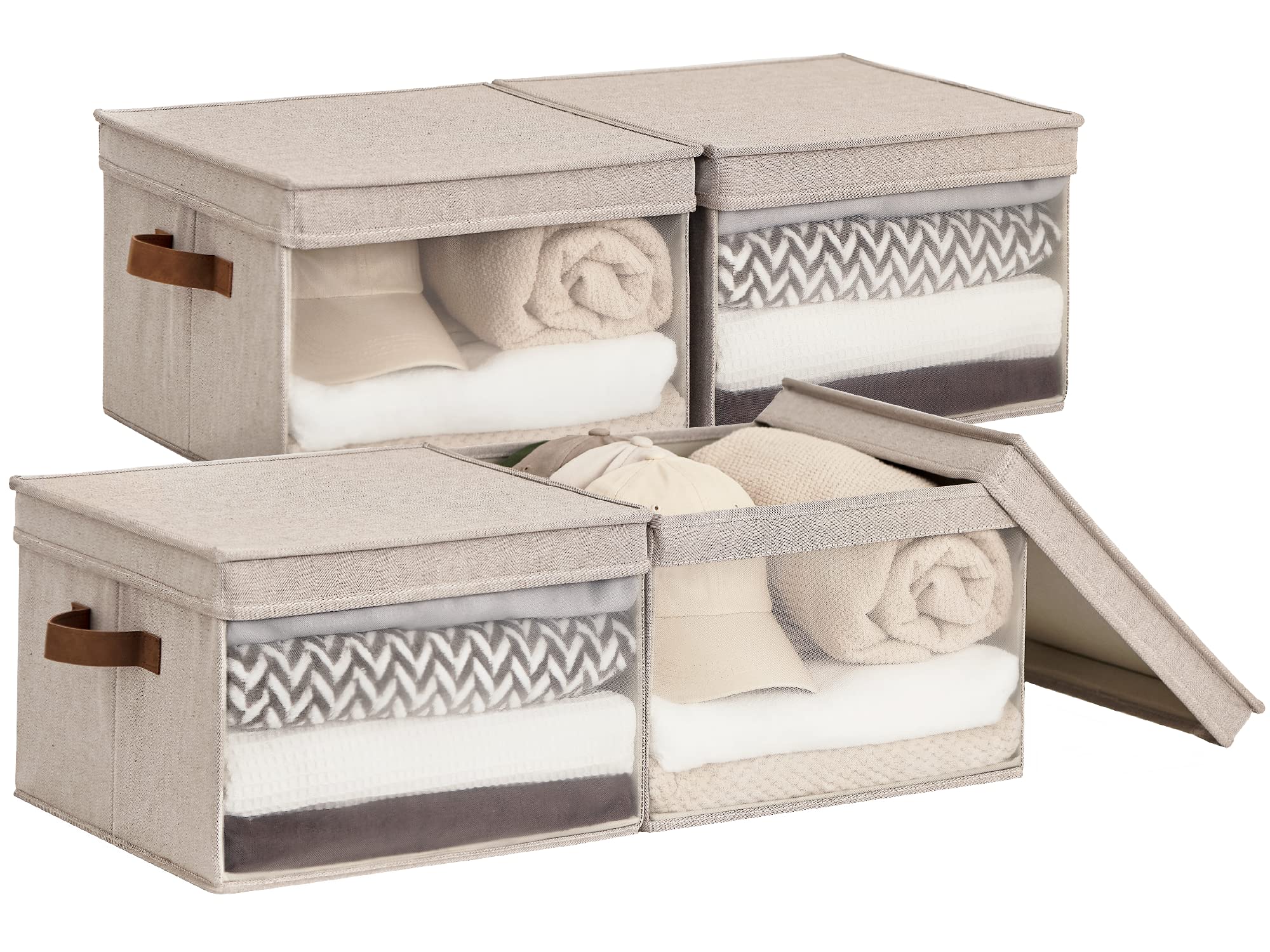 Storageworks Storage Bins With Lids And Clear Window, Storage Basket For Shelves, Fabric Closet Containers And Organizers, Brown