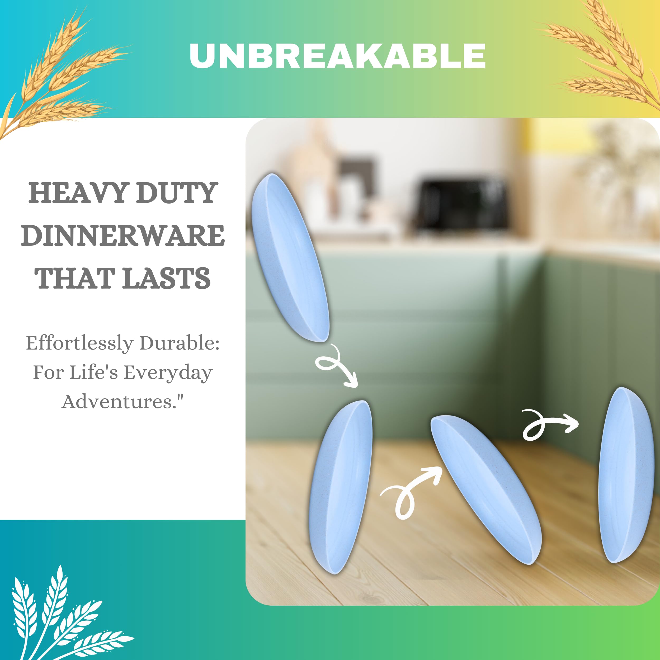Ecostar Wheat Straw Dinnerware Sets, 28-Piece Kids Plates And Bowls Sets, Cutlery, Microwave Safe Unbreakable Dinnerware For Par
