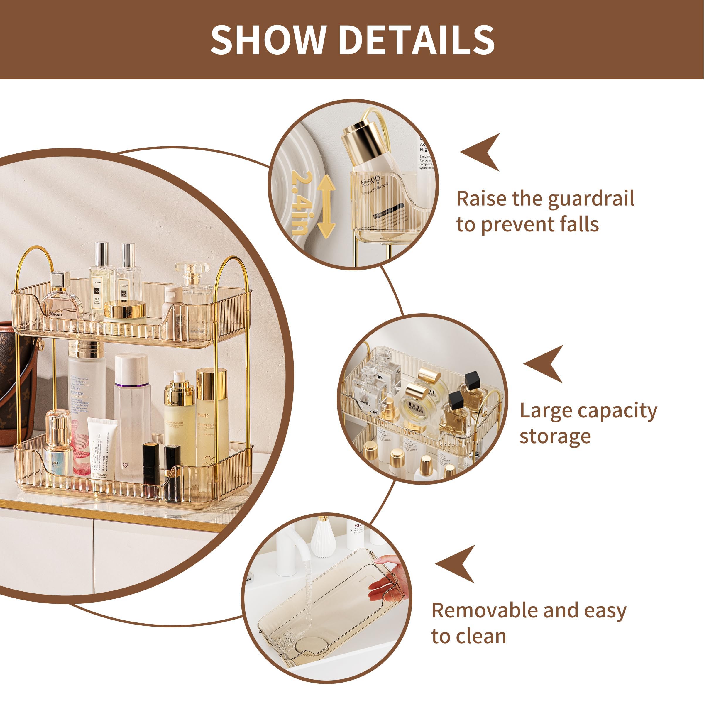 Ycia&Done Bathroom Organizer Countertop,2 Tiers Bathroom Counter Organizer, Skincare Organizers,Cosmetics Shelf, Perfume Holder