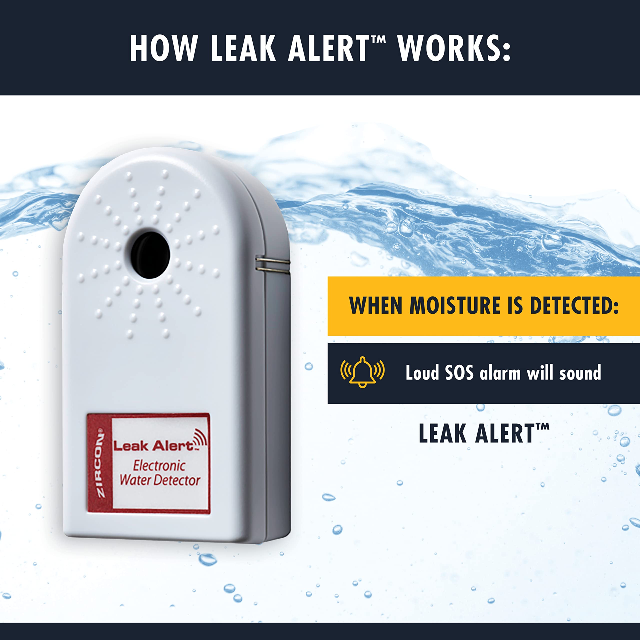 Zircon Leak Alert Water Leak Detector  Flood Sensor Alarmwater Leak Sensor With Dual Leak Alarms 90Db Audiobattery Powered (5 Pa