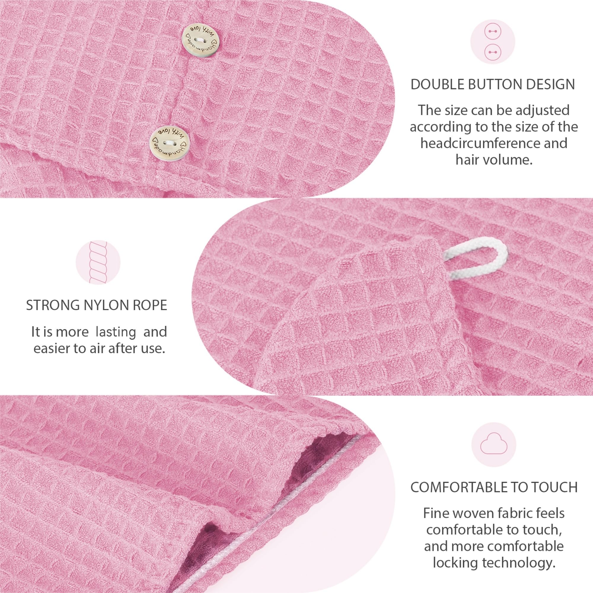 MaopaoBeauty Microfiber Waffle Weave Hair Towel - Quick Dry, Super Absorbent for Long, Curly & Thick Hair - Pink