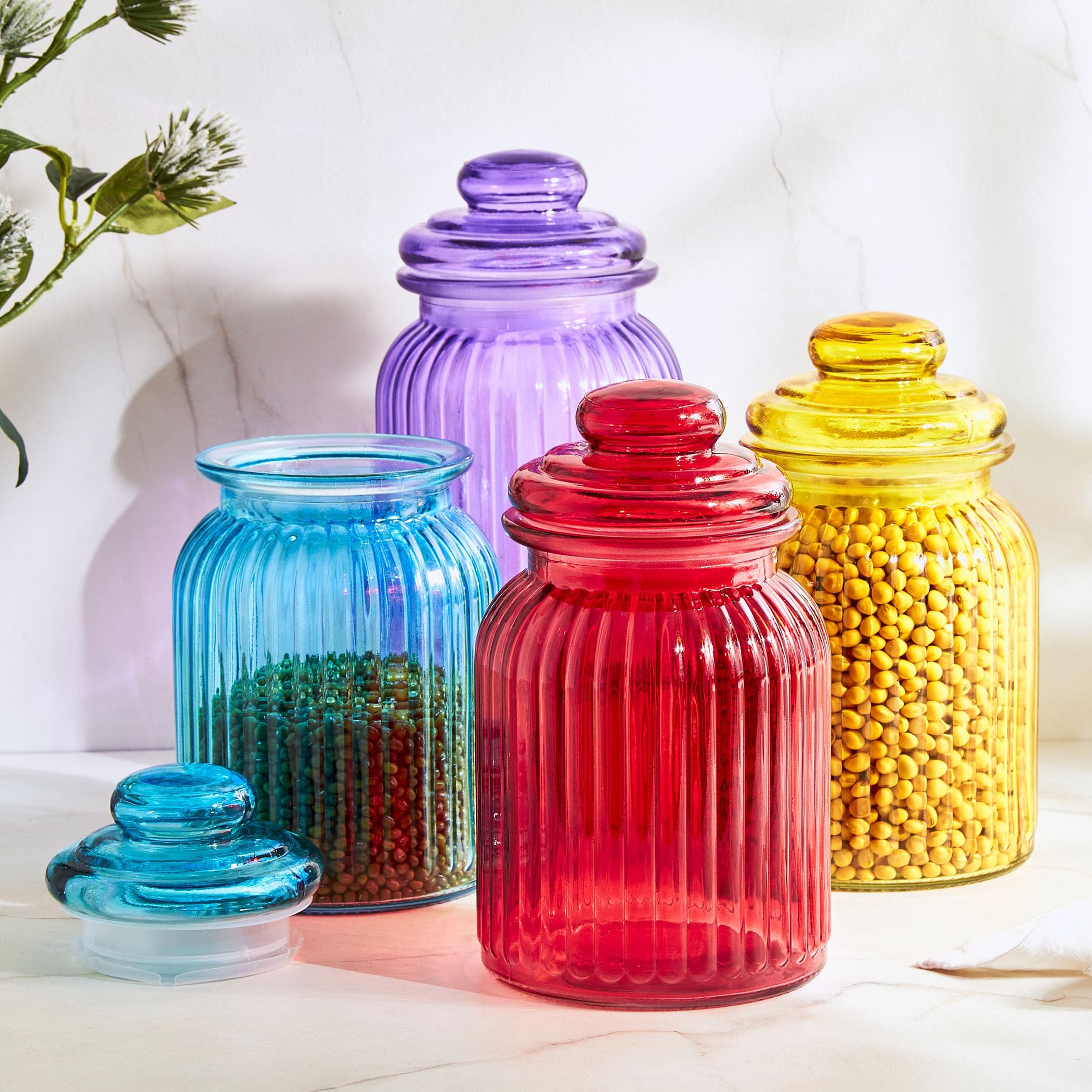 Corsica By Home Centre  Corsica Medika Glass Storage Jar With Lid | Kitchen Jar | Storage Container | Glass Jar Set  Multicolo