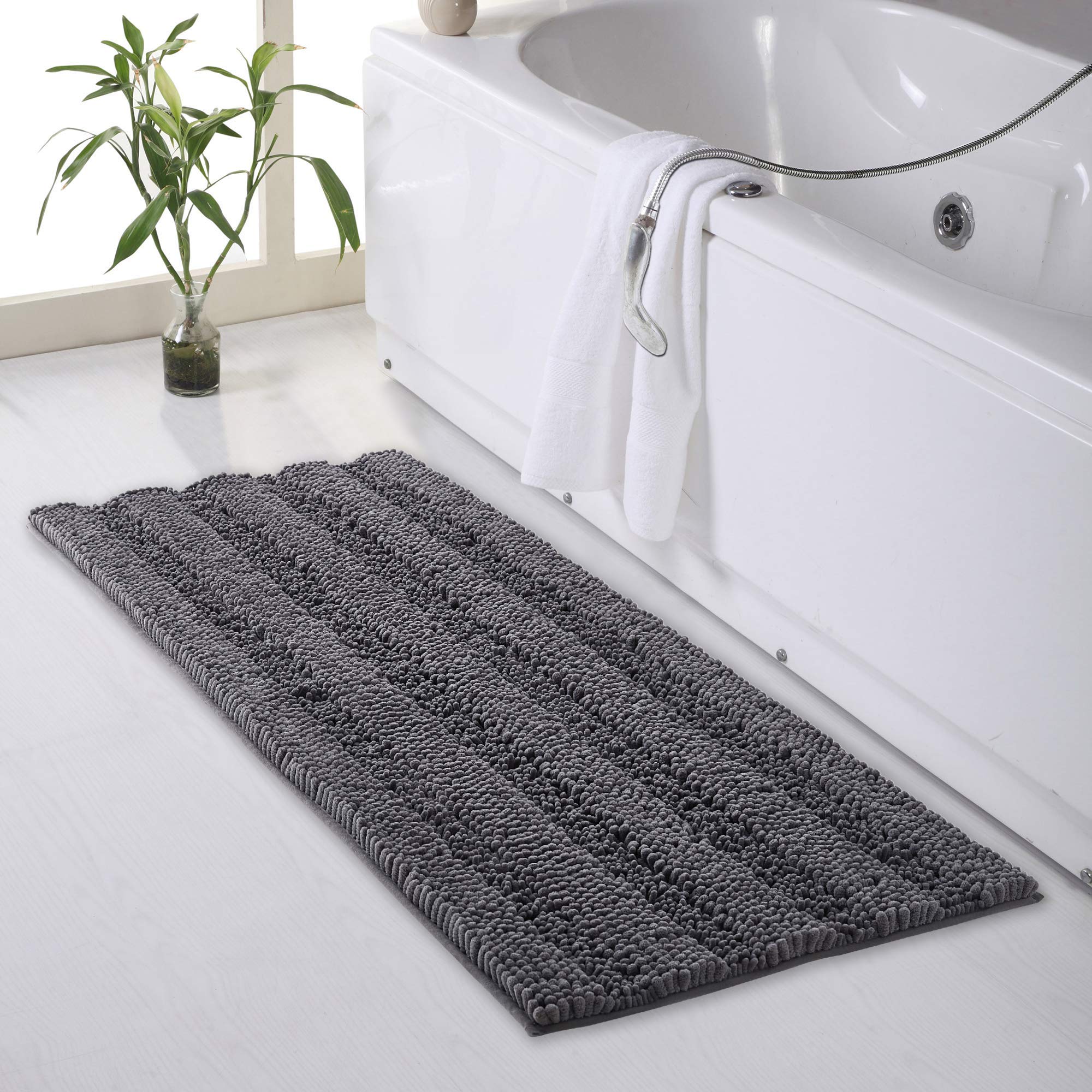 Grey Bathroom Rugs - Water Absorbent Bath Mat Gifts Thick Shaggy Floor Cover Quick Drying Shower Carpet For Toilet Shower Kitche