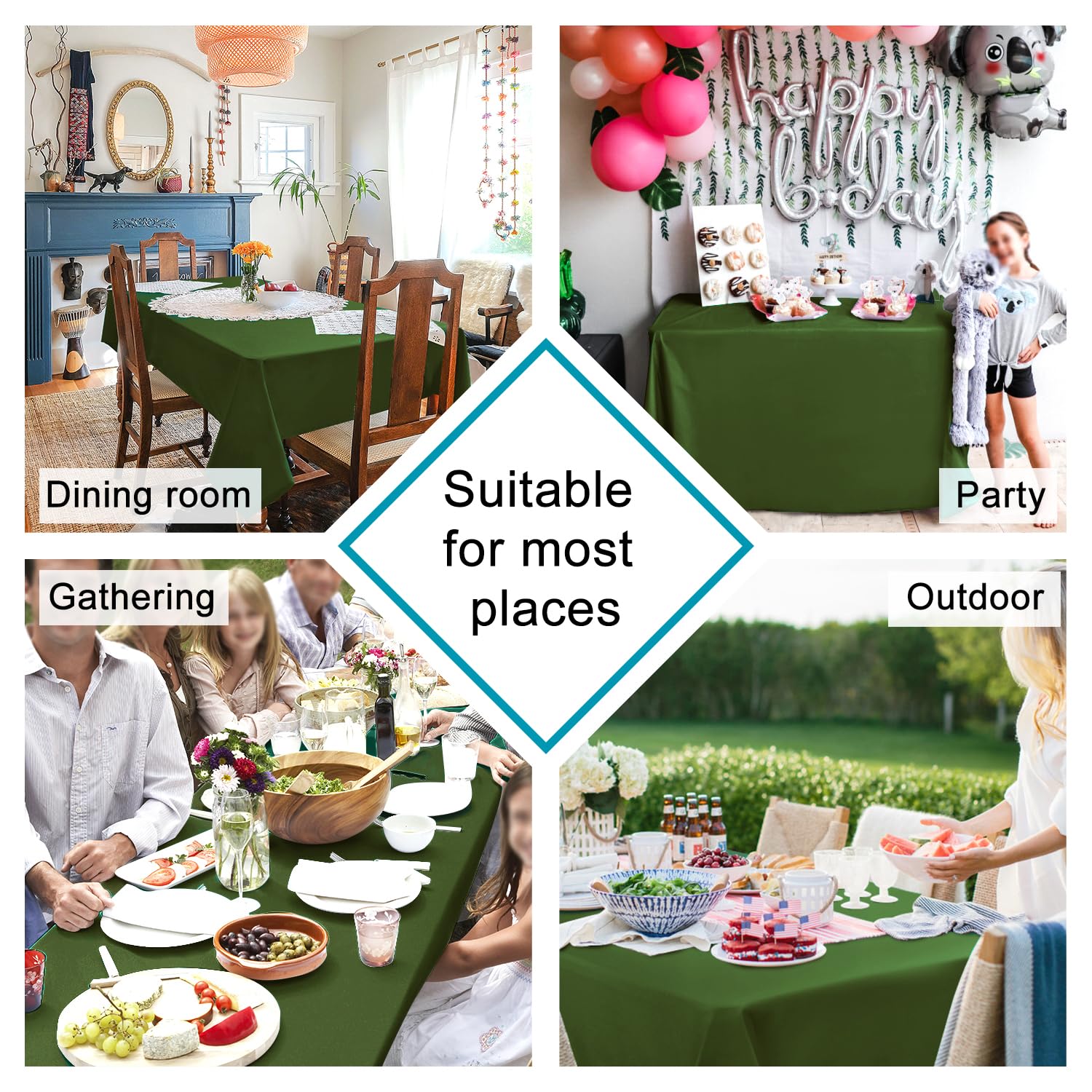 Hiasan Olive Green Rectangle Tablecloth - Waterproof Washable Polyester Christmas Fabric Table Cloth For Buffect Dining Birthday