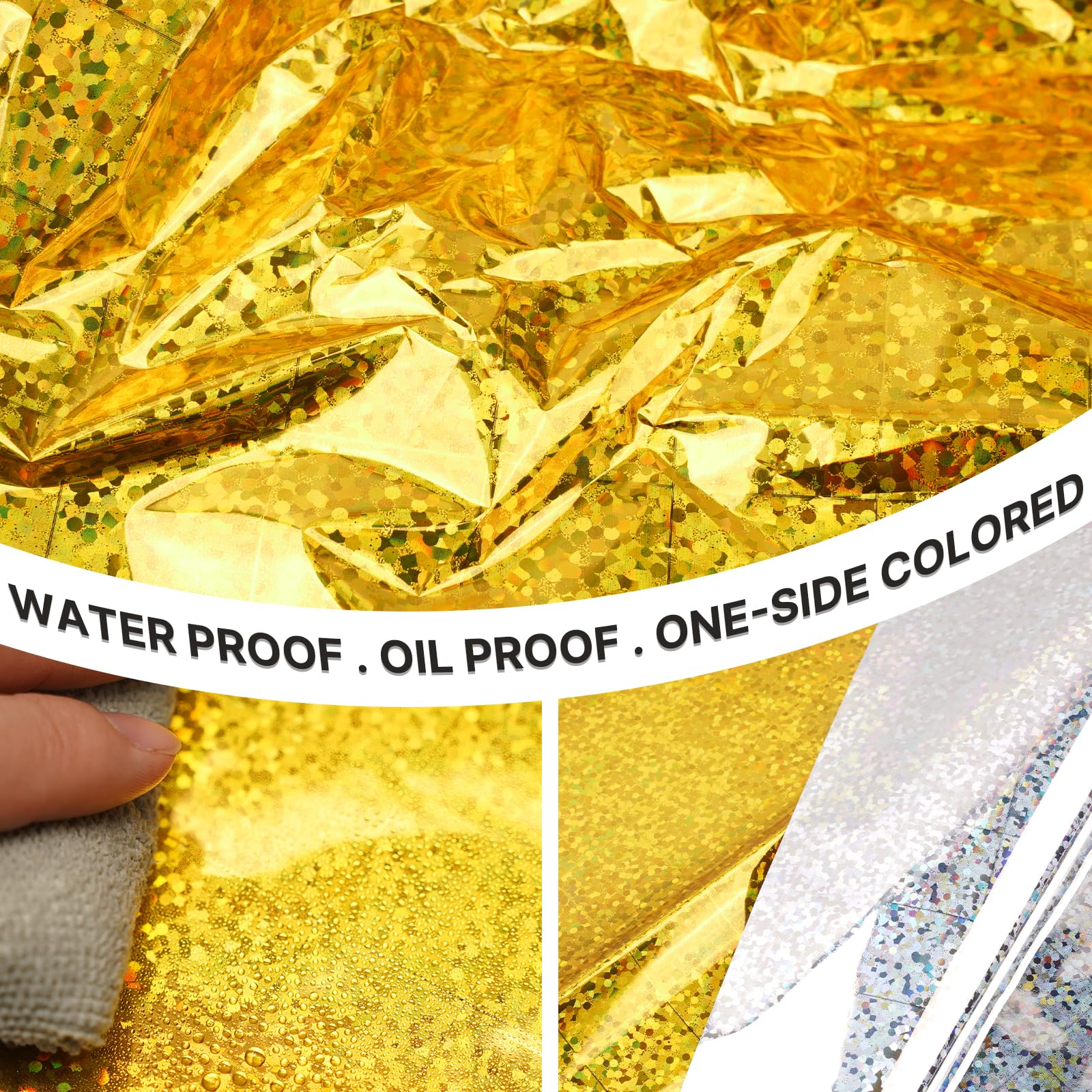 Partywoo Gold Foil Tablecloth, 3 Pack 54 X 108 Inch Iridescent Color Rectangle Tablecloth, Foil Tablecloth For 6 To 8 Foot Table