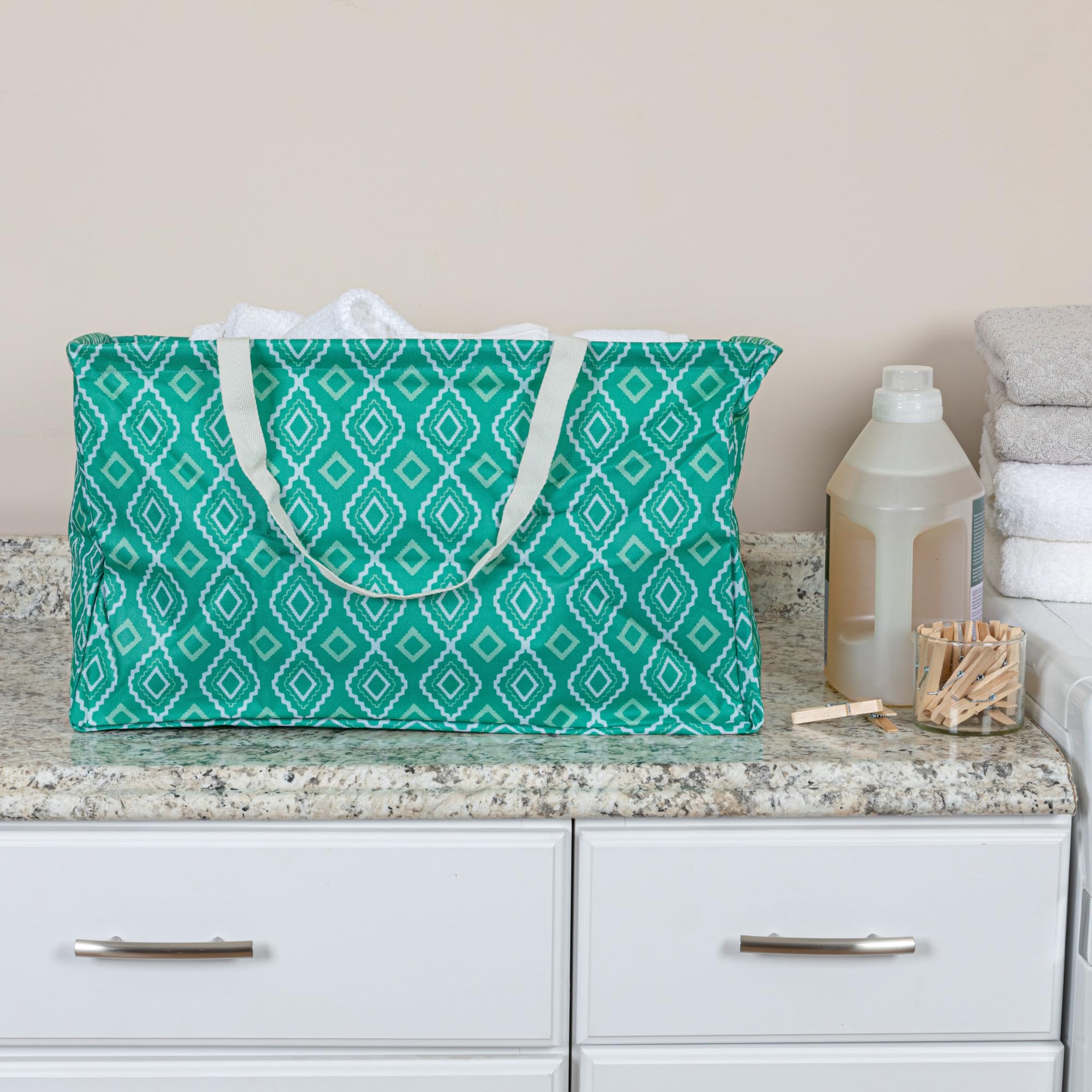 Household Essentials 2243 Krush Canvas Utility Tote | Reusable Grocery Shopping Laundry Carry Bag | Teal With White Diamonds, 22