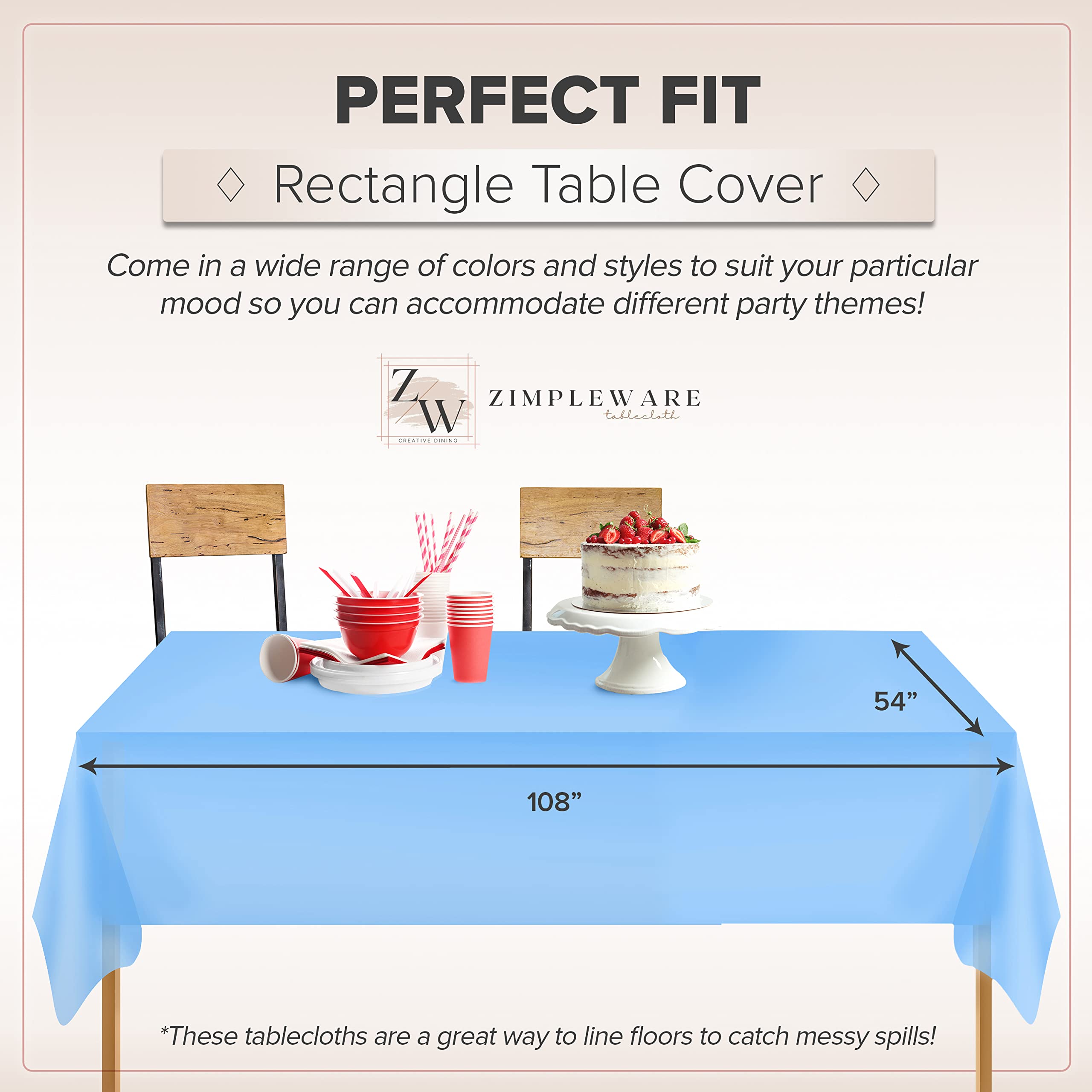 Sky Blue Standard Disposable Plastic Party Tablecloth [12-Pack] 54 x 108