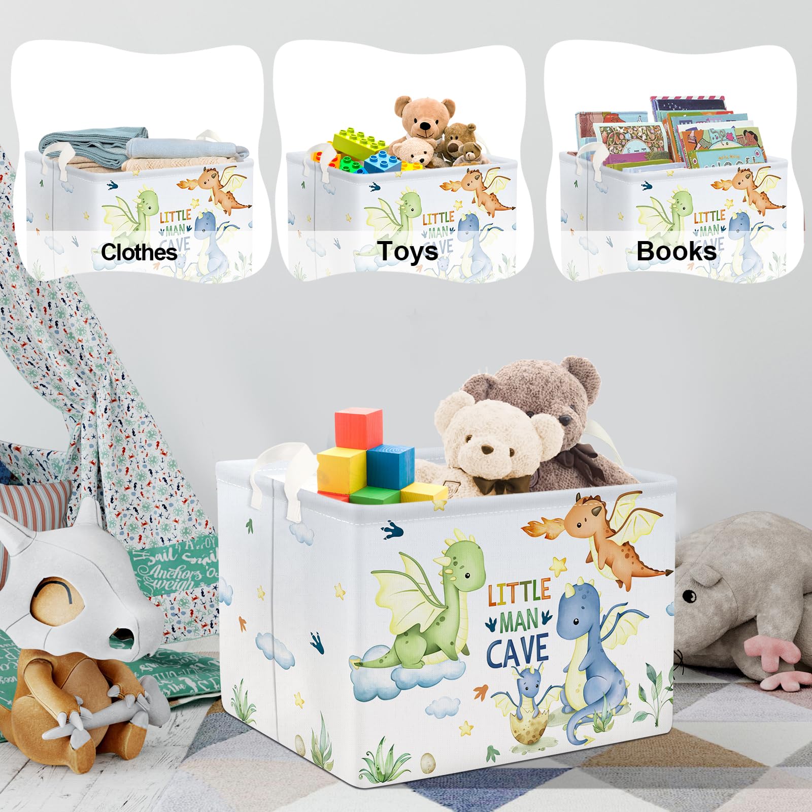 Clastyle 36L Large Rectangle Dragon Gift Basket Star Cloud Blue Book Shelf Basket With Handle Collapsible Toy Clothes Storage Ba