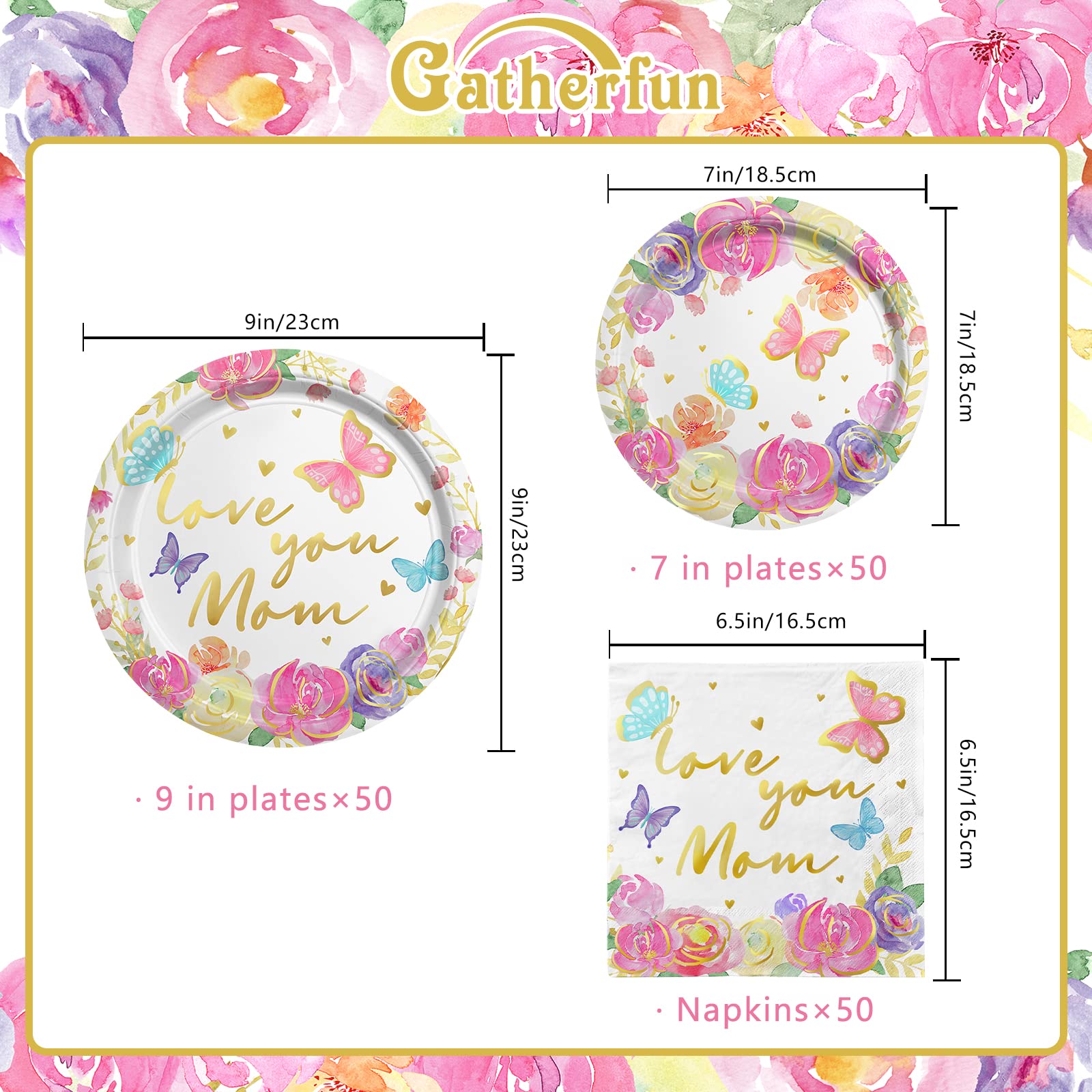 Mother'S Day Party Supplies, Serve 50, Happy Mother'S Day Pack Includes: Paper Dinner Plates, Dessert Plates, Luncheon Napkins F