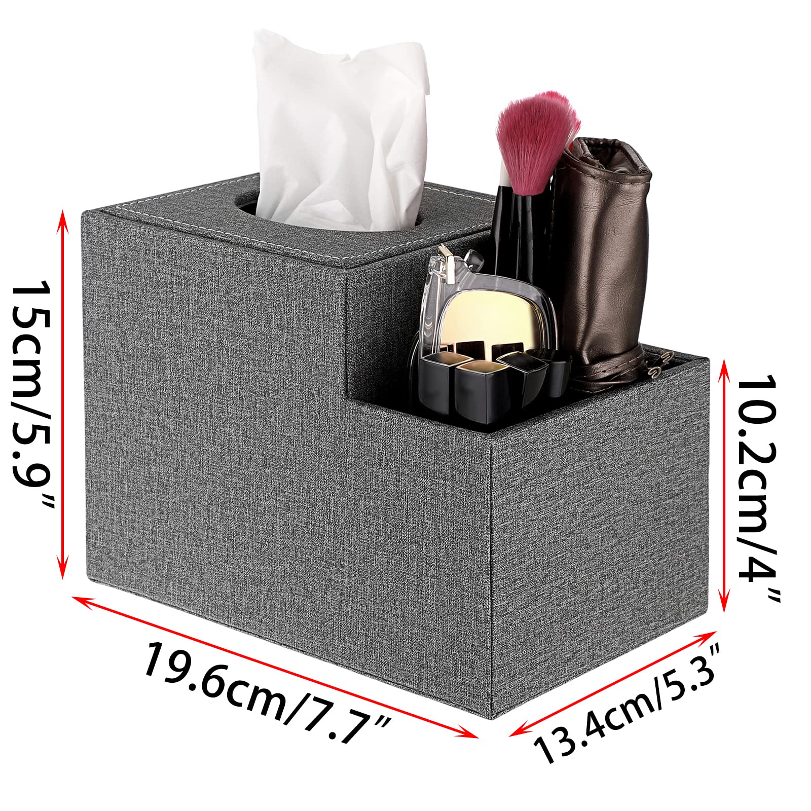 Sumnacon Square Linen Tissue Box Cover - Stylish Cube Tissue Box Holder With Side Organizer, Decorative Tissue Box For Living Ro