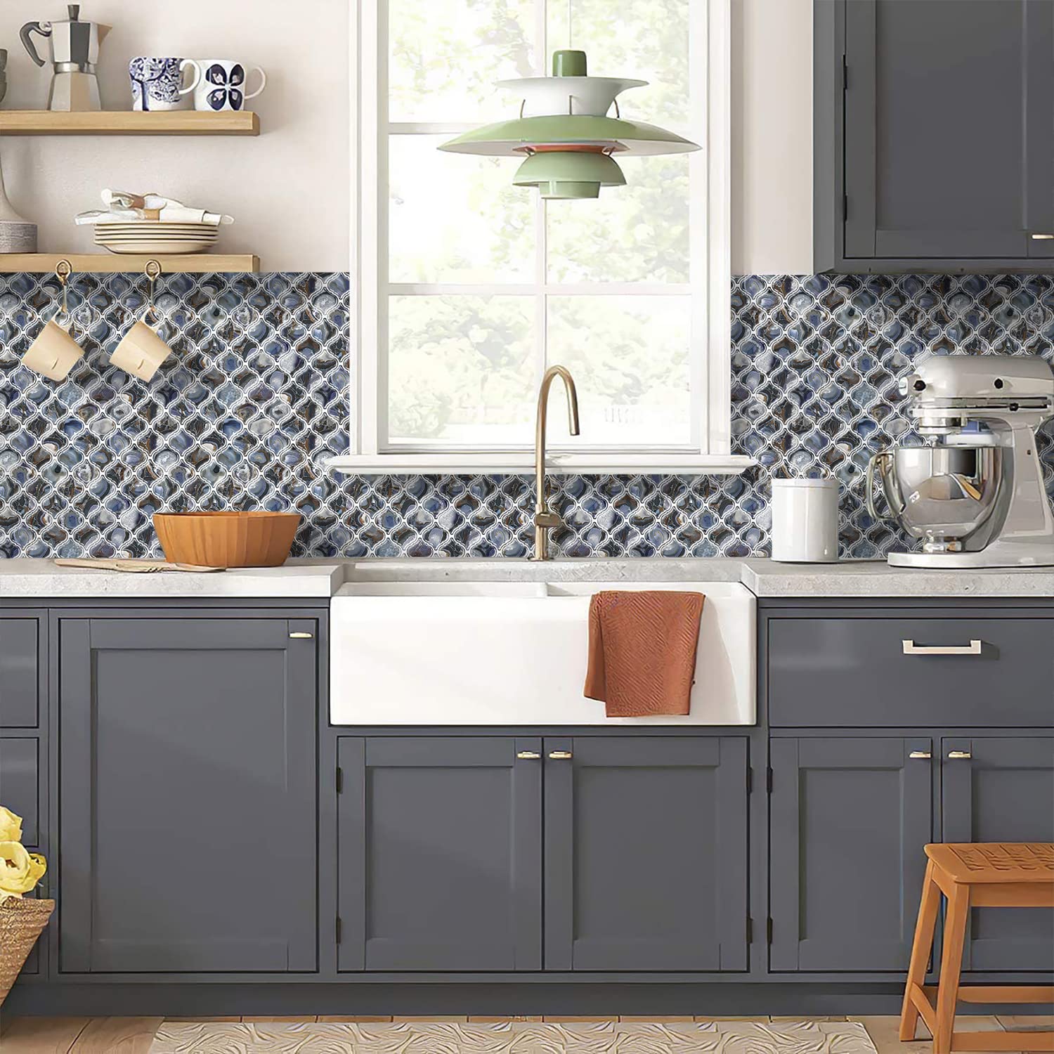 Stickgoo Arabesque Self Adhesive Tile Peel And Stick Backsplash, 12   X12    For Kitchen, Wall (Thicker Design, Faux Blue Agate)