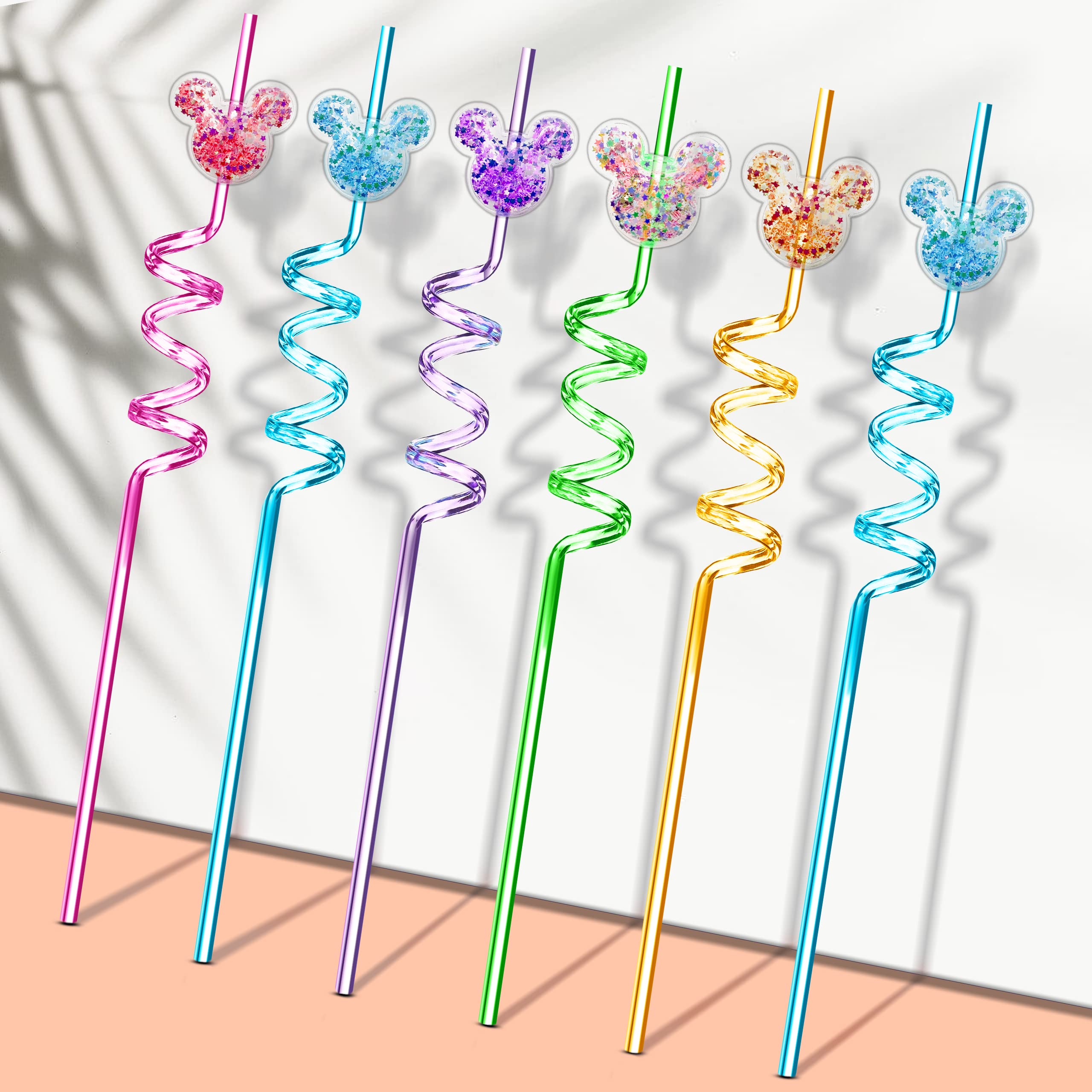 24Pcs Glitter Mouse Straws For Kids Party Favors, Straws For Birthday Party Supplies, Drinking Straws For Boys Girls Party Decor