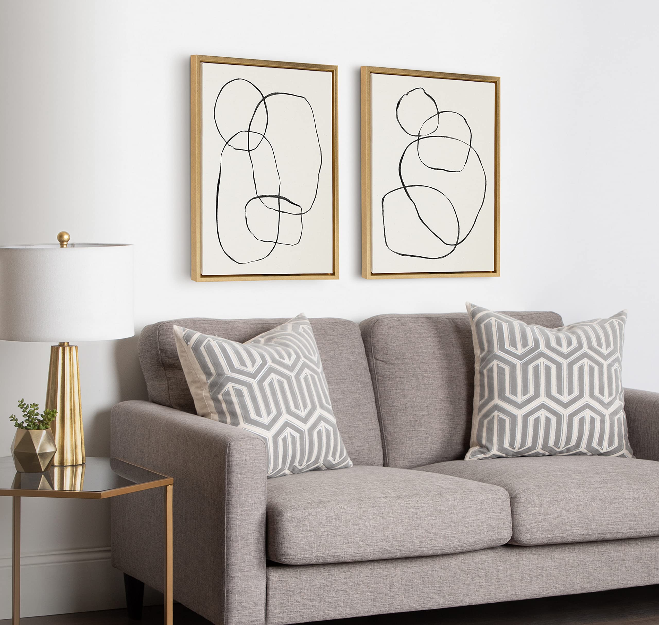 Kate And Laurel Sylvie Modern Circles And Going In Circles Framed Linen Textured Canvas Wall Art By Teju Reval, 2 Piece 18X24 Go