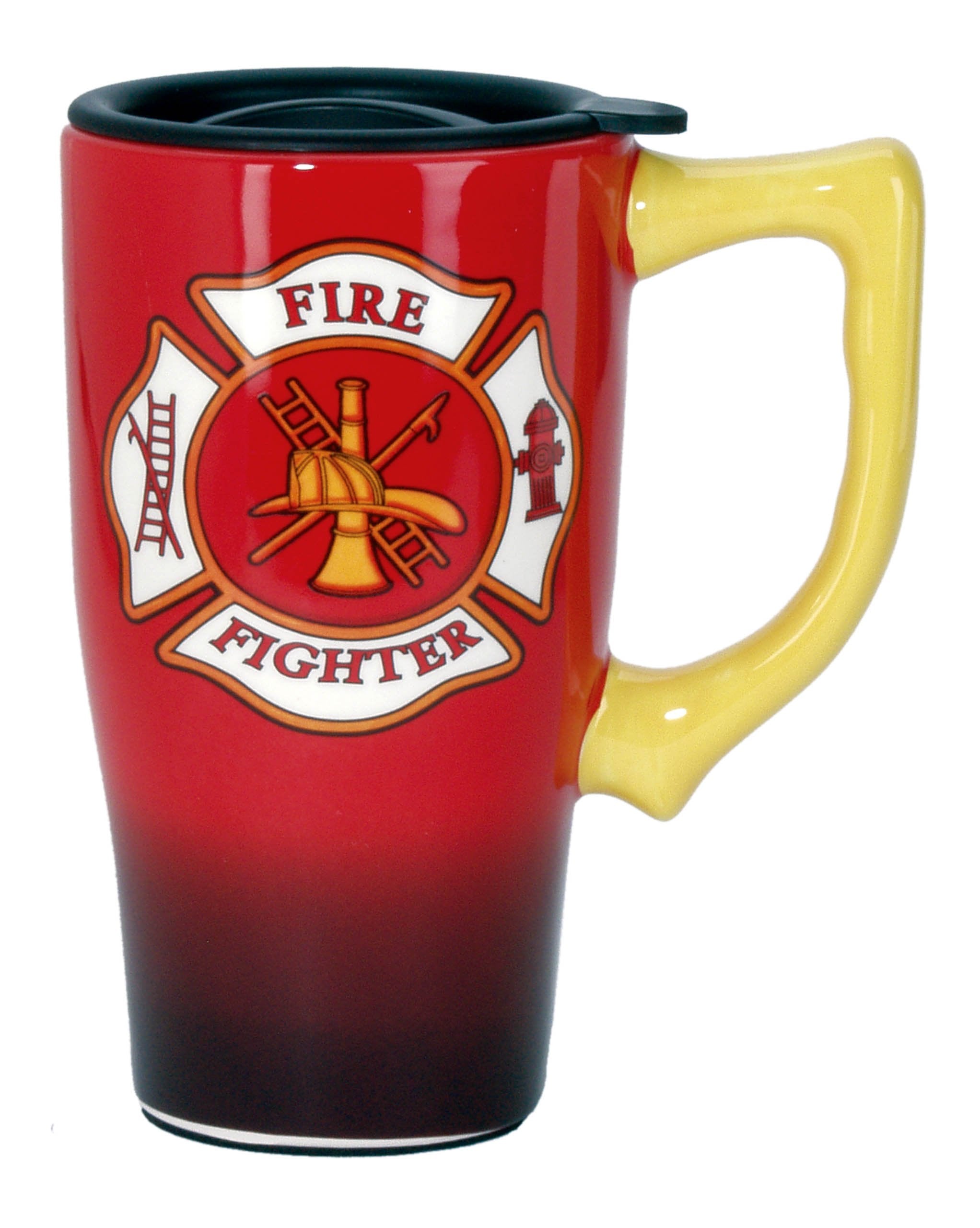 Spoontiques - Ceramic Travel Mugs - Firefighter Cup - Hot or Cold Beverages - Gift for Coffee Lovers