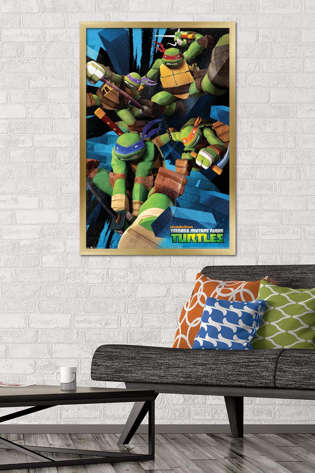 Trends International Nickelodeon Teenage Mutant Ninja Turtles - Attack Wall Poster, 22.375'' X 34'', Gold Framed Version