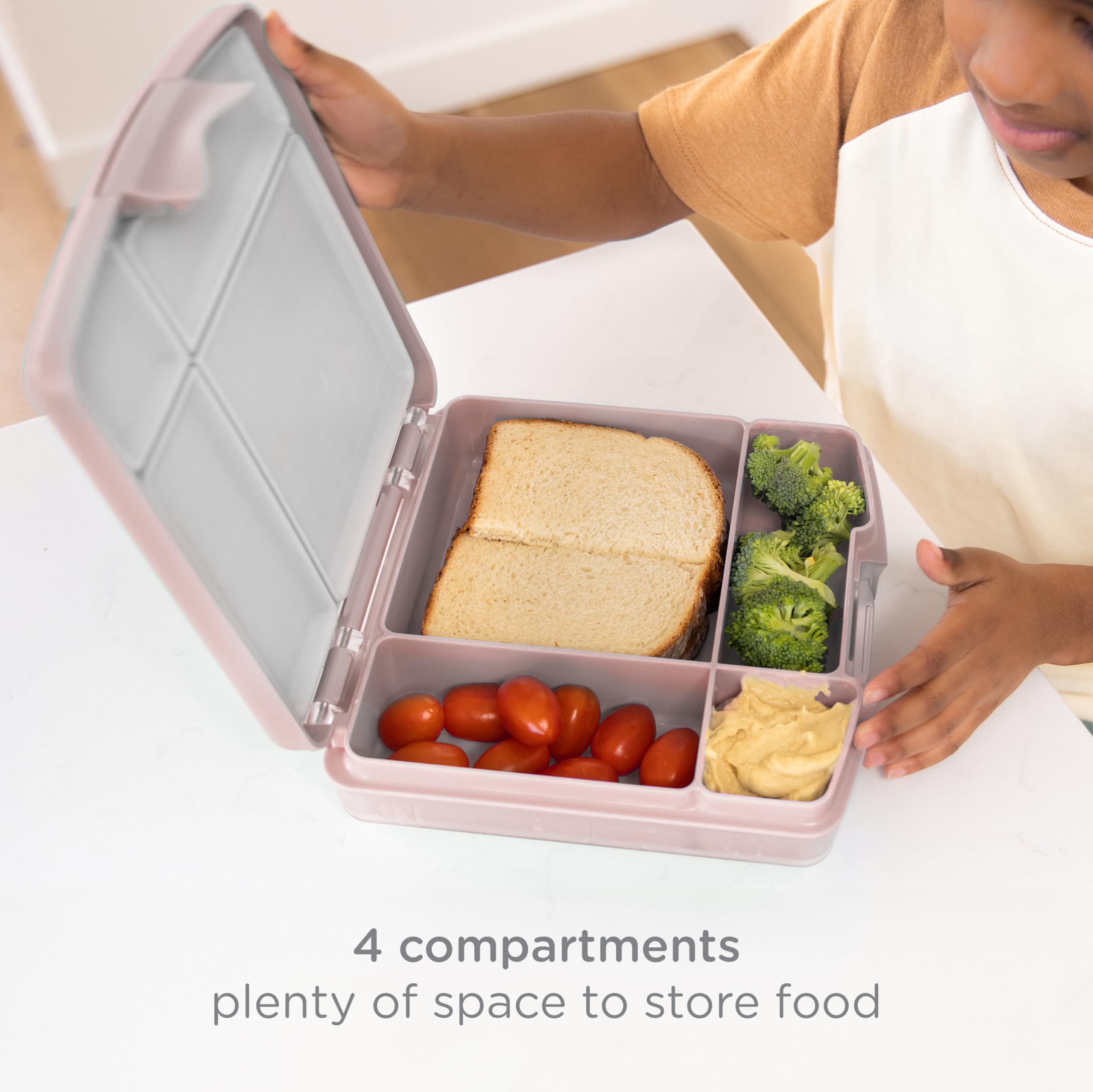 Ubbi Bento Lunch Box For Kids Back To School With 4 Compartments, Bpa-Free, Leakproof, Dishwasher Safe, Food-Safe Material, Port