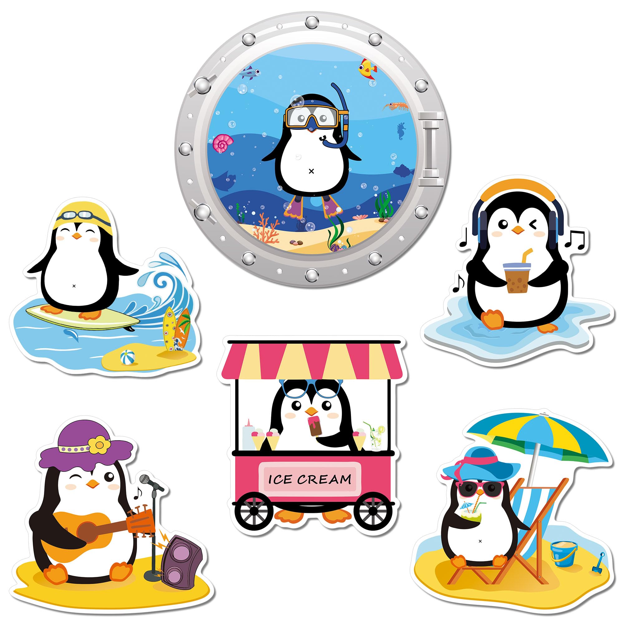 ZCCLINN Cruise Door Magnets Decorations - 6pcs Large Penguins Funny Cruising Magnetic Ship Cabin Door Decor, Cute Penguins Anima