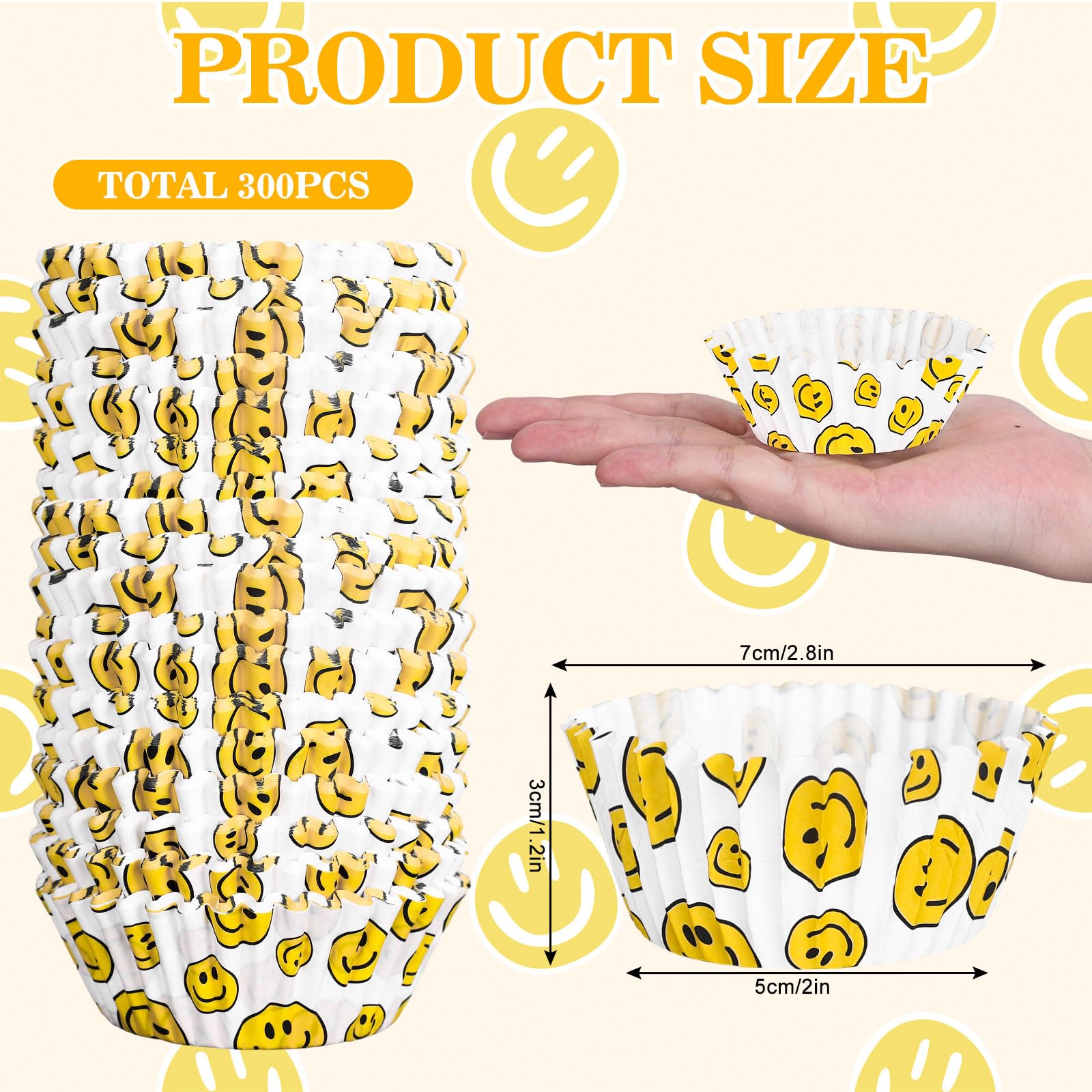 Whaline 300Pcs Smile Face Cupcake Liners One Happy Dude Cupcake Wrappers Decorative Paper Baking Cups Baking Liners For Baby Sho