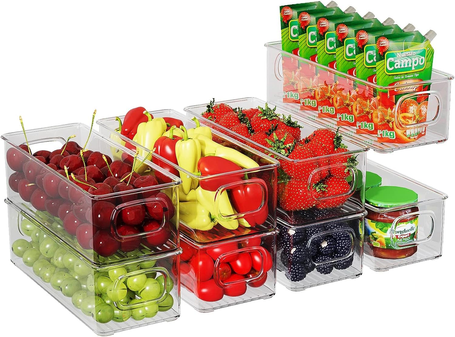 Snazzy Set Of 4 Refrigerator Organizer Bins Clear Stackable Storage Bins For Fridge, Counter, Cabinet, Pantry Kitchen Organizat