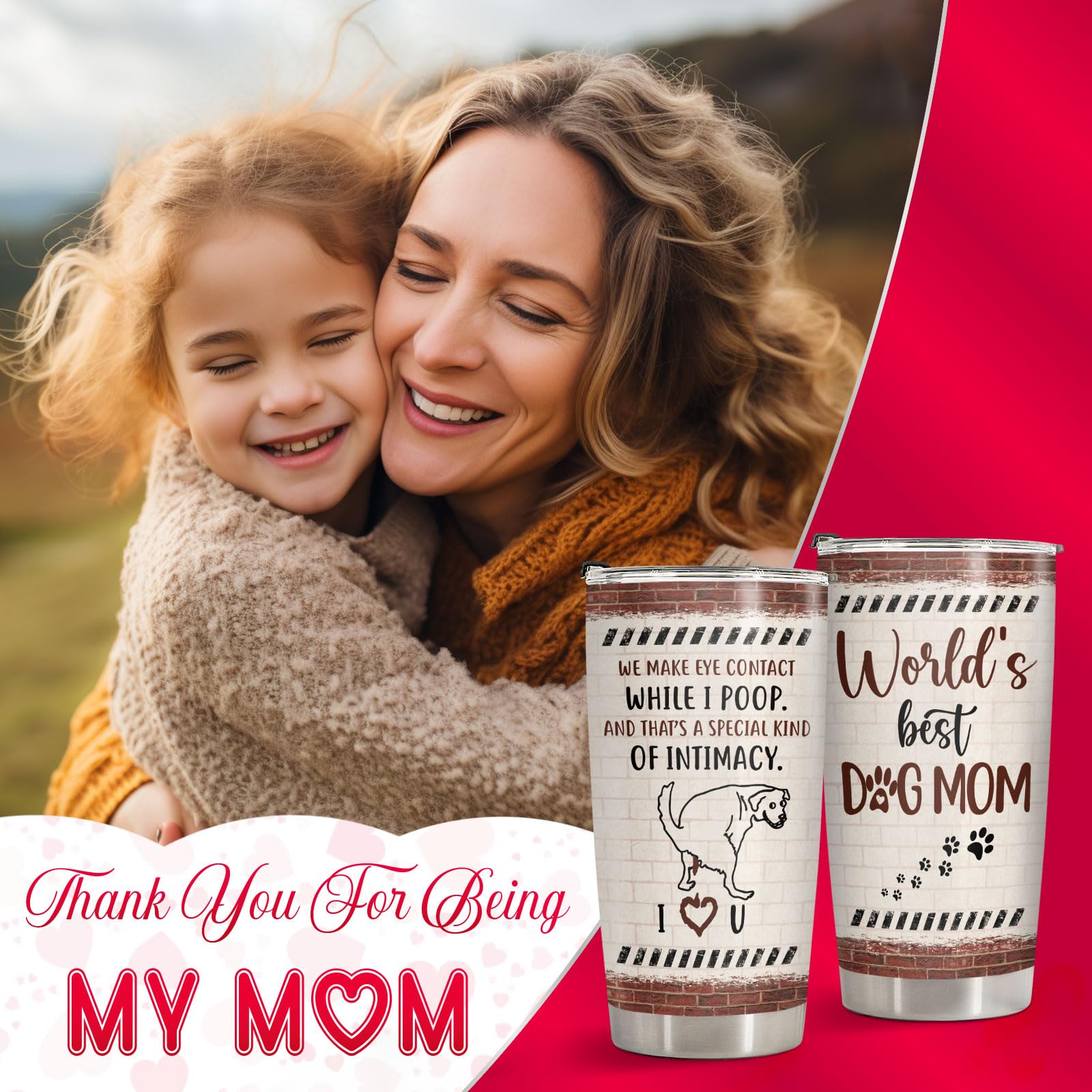 34Hd Christmas Gifts For Dog Mom, Funny Dog Mom Tumbler With Lid 20Oz Stainless Steel, World'S Best Dog Mom Coffee Mug, Dog Mom