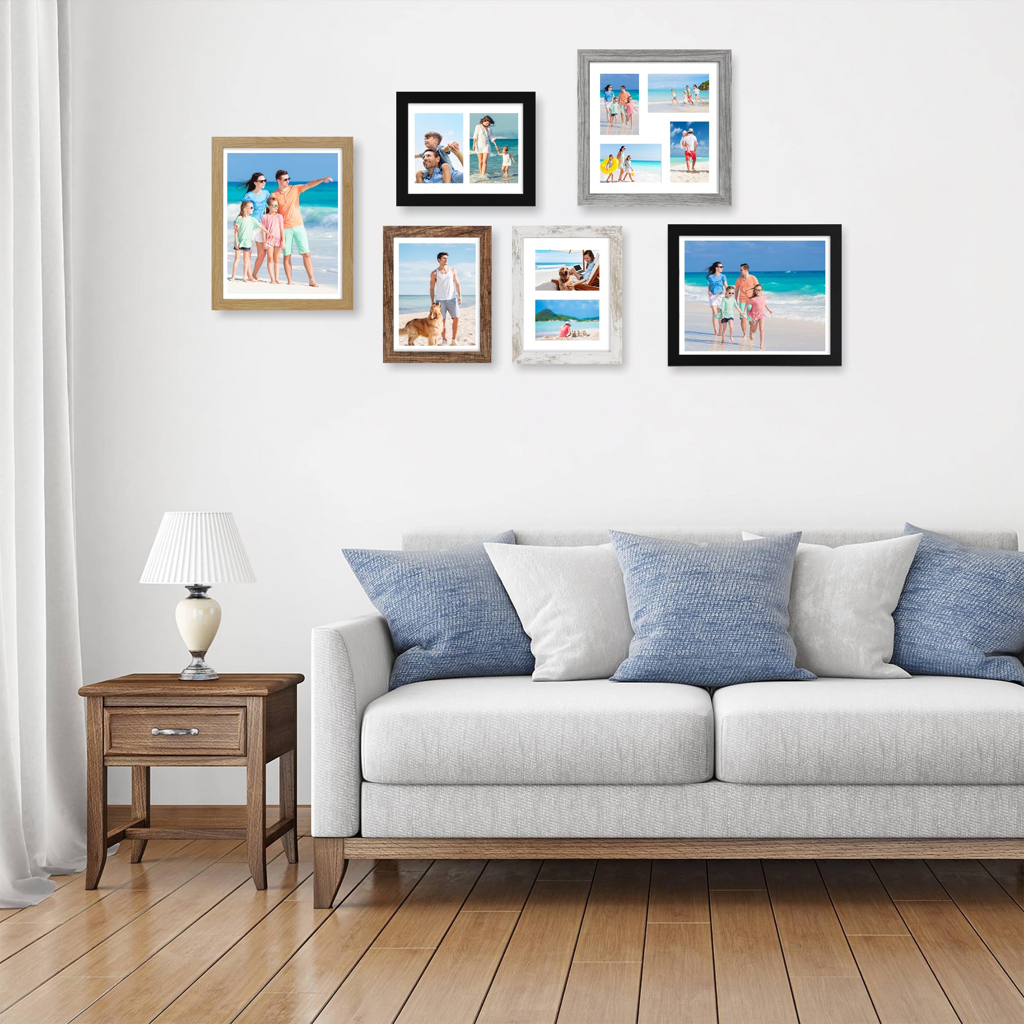 Hongkee 12x12 Picture Frame Set of 2, Natural Oak Wood Frame with Glass Collage Frame, Display Pictures 4-4x6 With Mat or 12 x 1