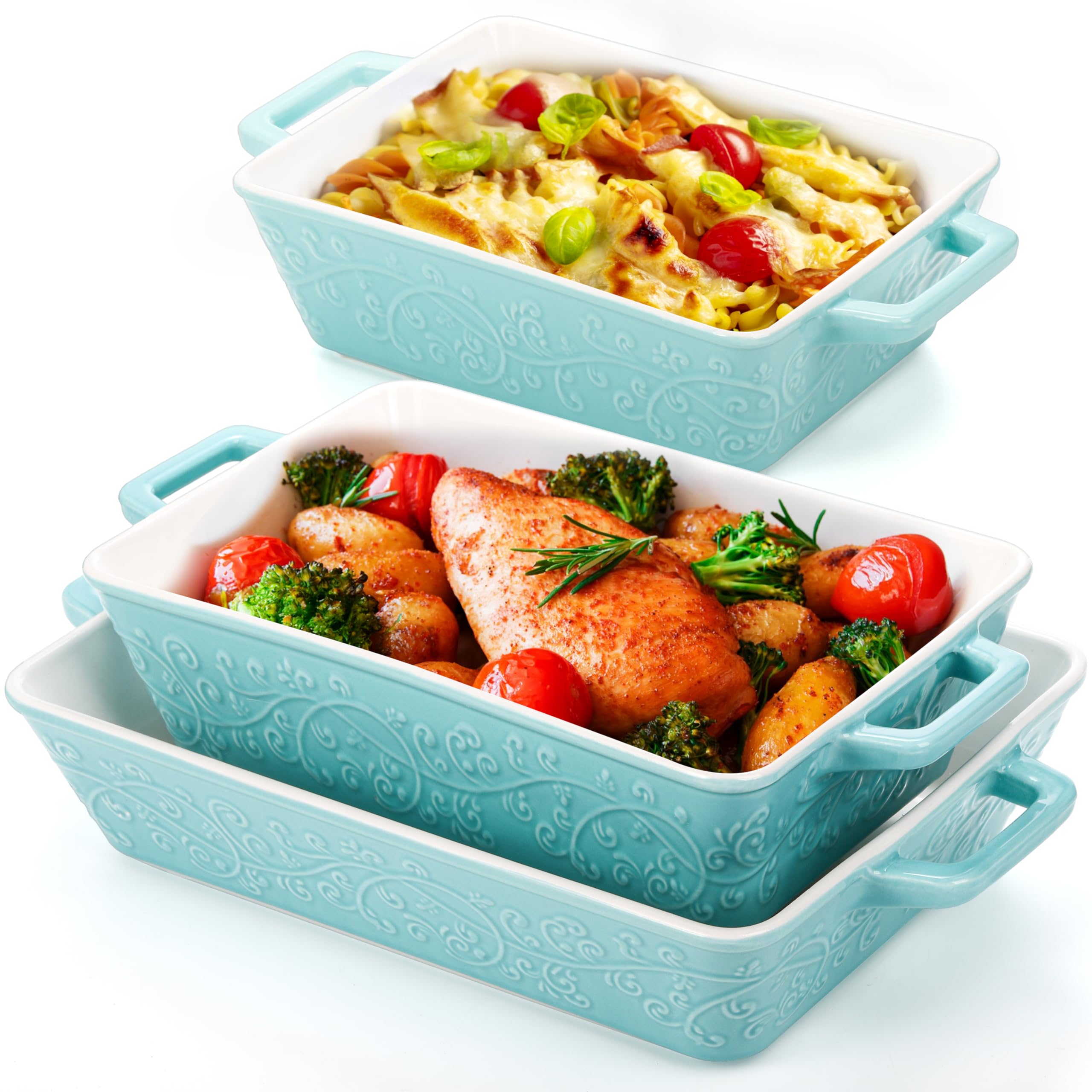 Okllen Set of 3 Casserole Dishes for Oven, Ceramic Baking Dishes with Handles, Rectangular Lasagna Pan Bakeware Set for Baking C
