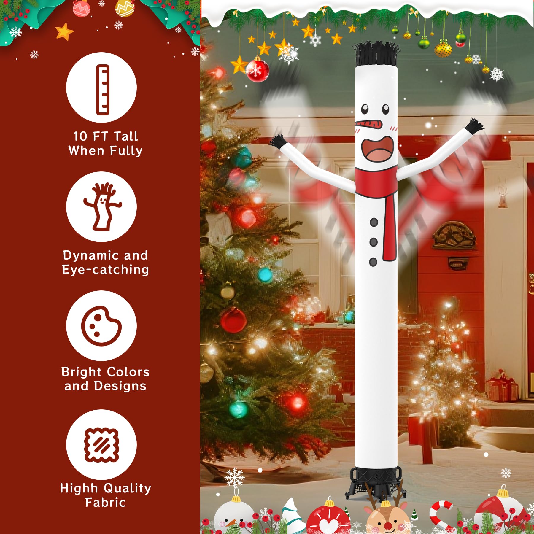 Inflatable Tube Man Replacement, 10 Feet Tall Sky Wacky Waving Inflatable Tube Guy 12 Inch for Activities and Party (Snowman)