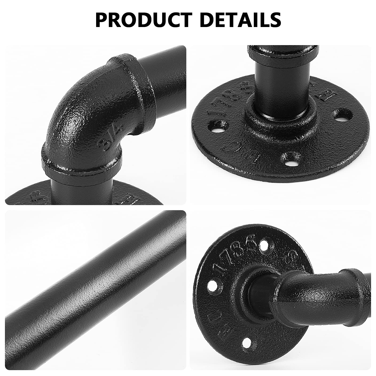 Jeasor Industrial Pipe Towel Rack Towel Bar, Heavy Duty Wall Mounted Rustic Farmhouse Bath Towel Holder For Bathroom (Black, 24