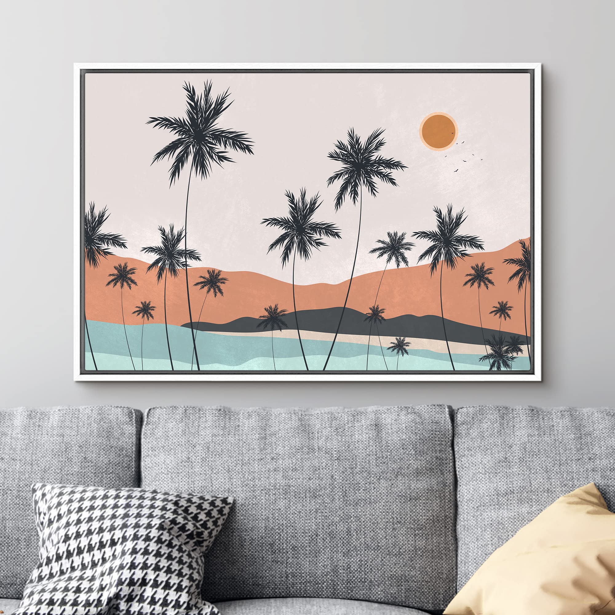 Signford Framed Canvas Print Wall Art Woodland Nursery Decor Geometric Pastel Mountain Lake Nature Wilderness Modern Art Decorat