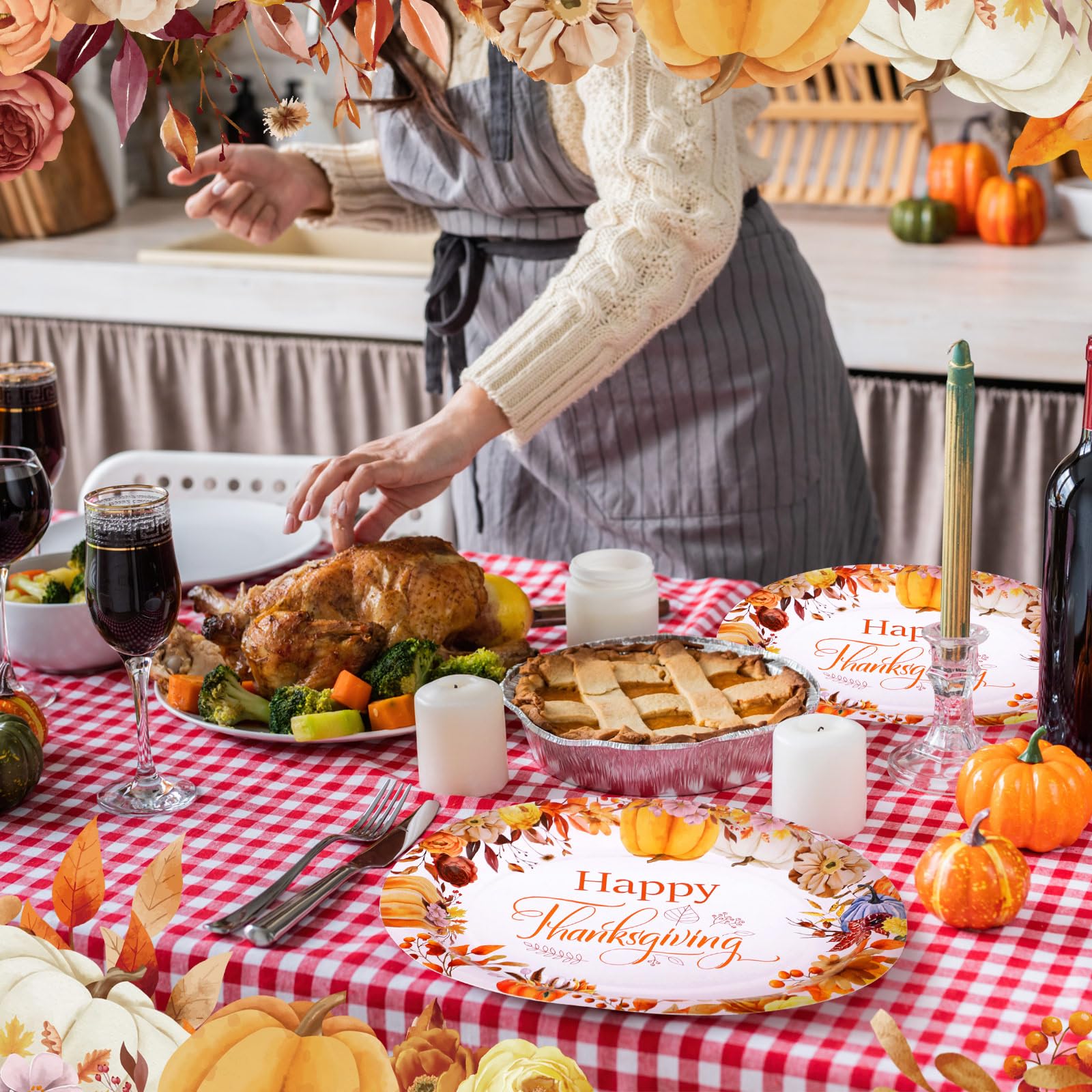 Umigy 50 Pcs Thanksgiving Oval Paper Plates Fall Party Plates Heavy Duty 10 x 12 Disposable Serving Dish Platters Autumn Pumpkin