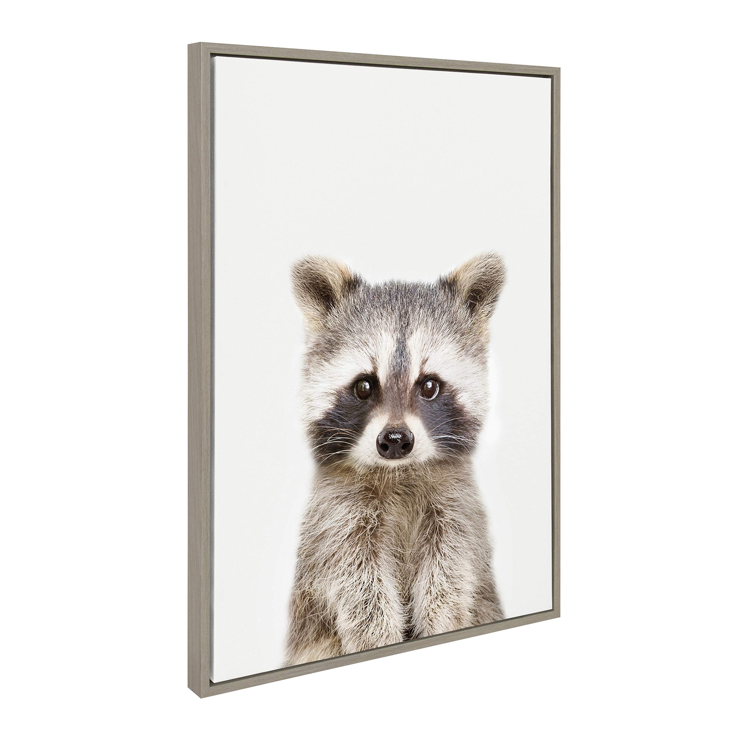 Kate And Laurel Sylvie Baby Raccoon Animal Print Portrait Framed Canvas Wall Art By Amy Peterson, 23X33 Gray