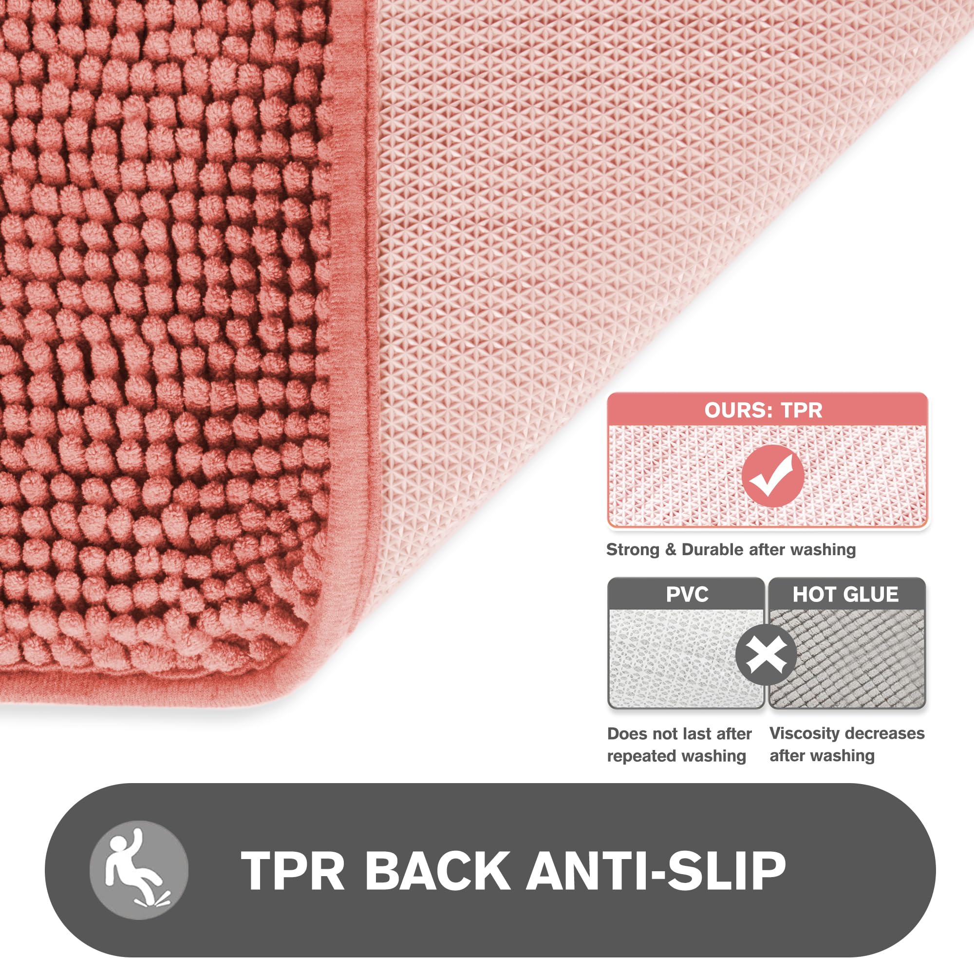Pureswan Coral Bathroom Rugs - Absorbent And Washable Bath Mat, Non-Slip, Thick Soft Chenille Bath Rugs For Bathroom Floor, Show