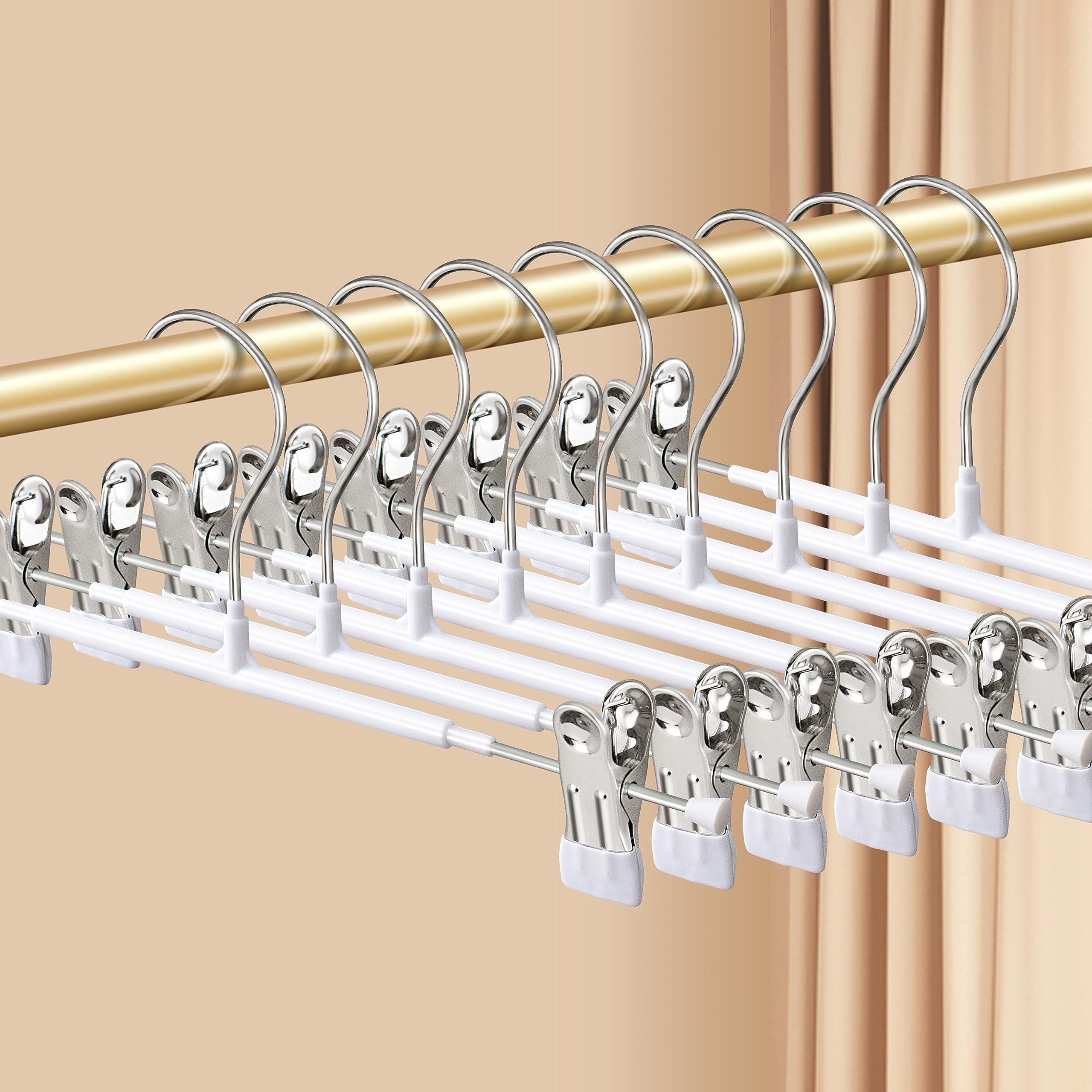 Hwajan Pants Hangers With Clips 20 Pack Adjustable Skirt Hangers For Women Non-Slip Trousers Hanger For Jeans Clothes Hangers Fo