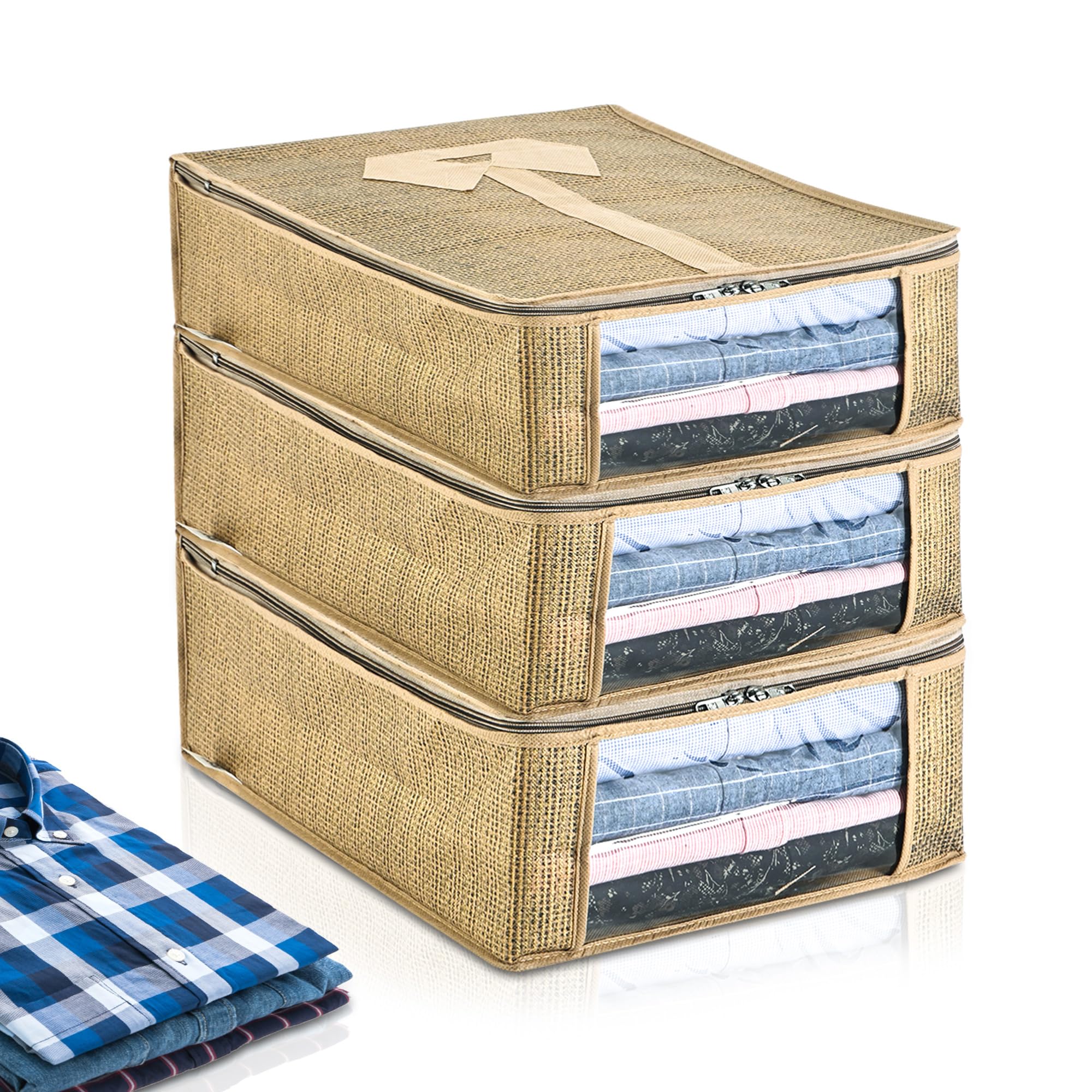 Kuber Industries 3 Pcs Non Woven Shirt Covers For Storage With Zip Transparent | Shirt Organiser For Wardrobe & Suitcase | Cloth