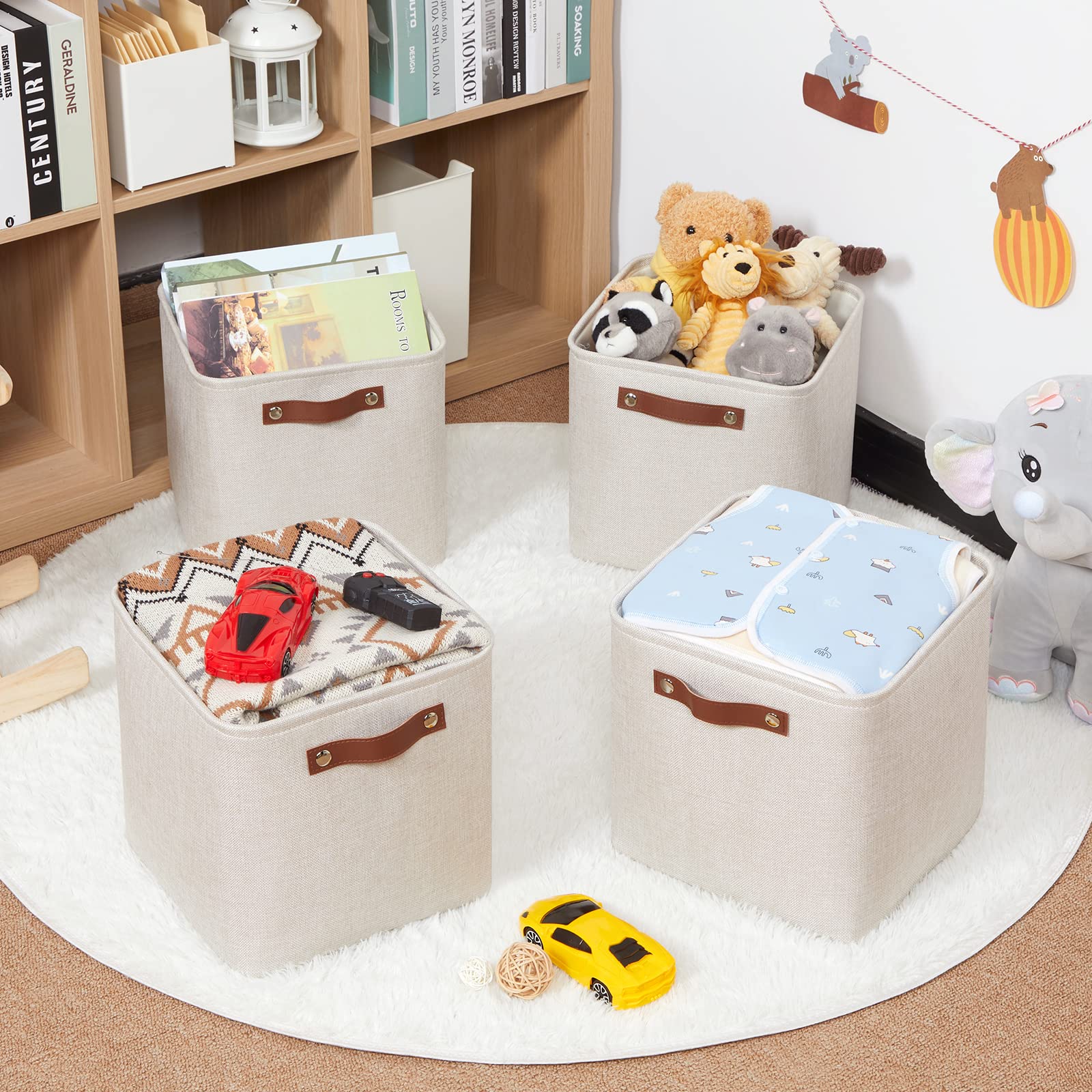 Hnzige Cube Storage Baskets,Linen Storage Baskets For Shelves(4 Pack) Fabric Storage Basket For Toys,Baskets For Storage,Foldabl