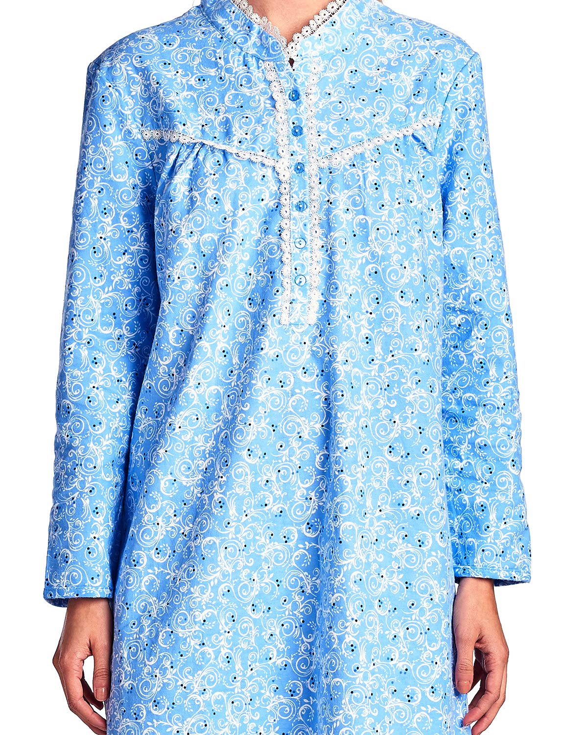 Casual Nights Womens Flannel Floral Long Sleeve Sleepwear Nightgown - Blue - Medium