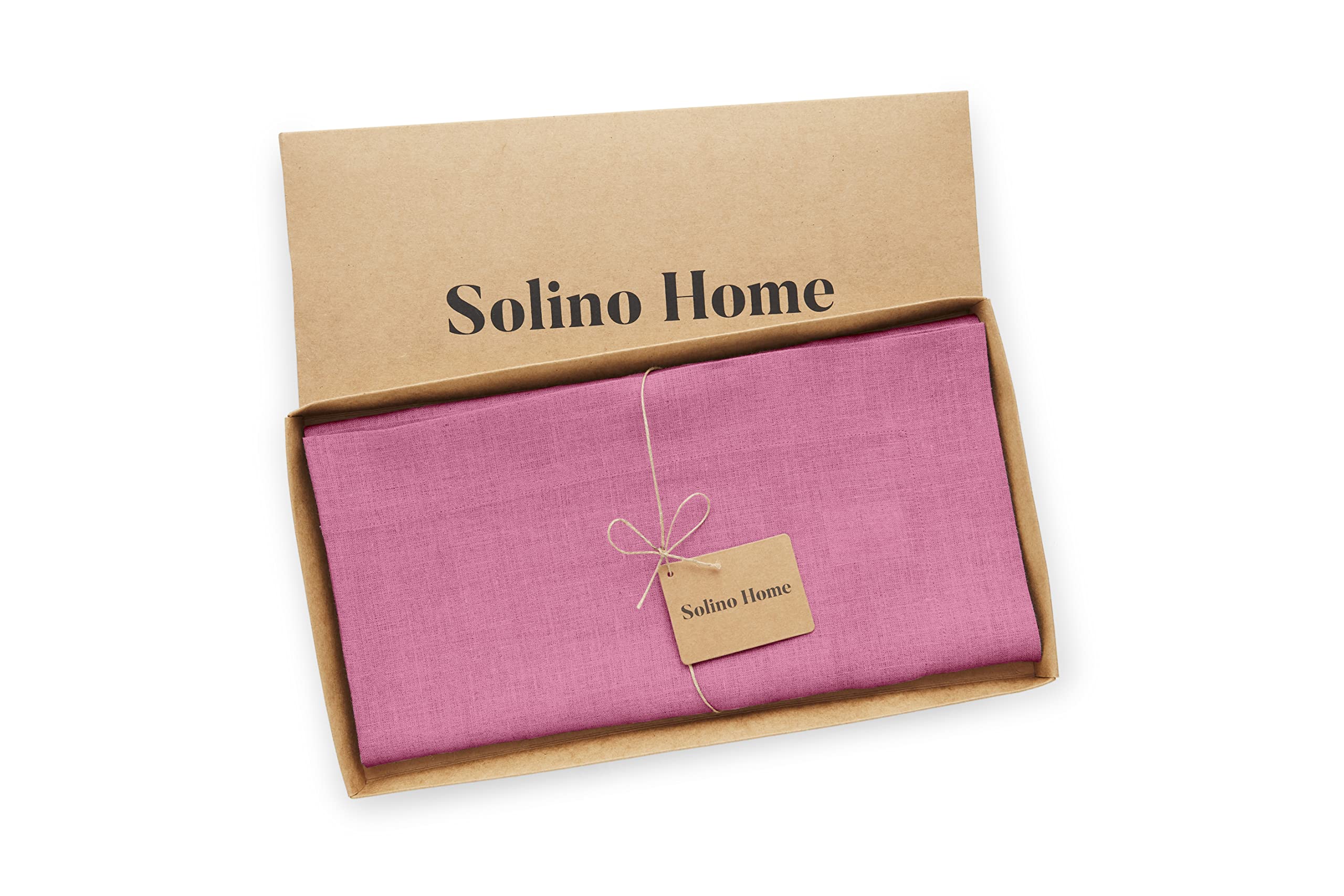 Solino Home Flamingo Pink Linen Square Tablecloth 52 X 52 Inch - Fete, 100% Pure Linen Table Throw - Machine Washable Tablecloth
