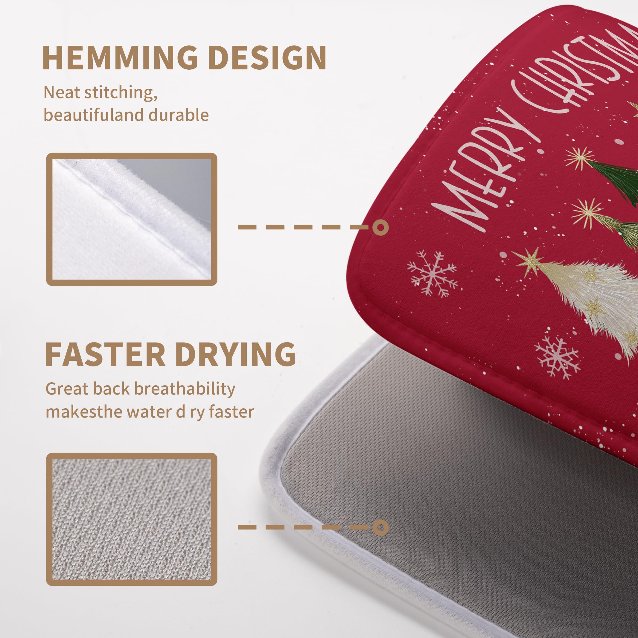 Wnoesat Merry Christmas Dish Drying Mat for Kitchen Counter 18x24 Inch Red Xmas Tree Snowflakes Drying Pad Winter Holiday Absorb