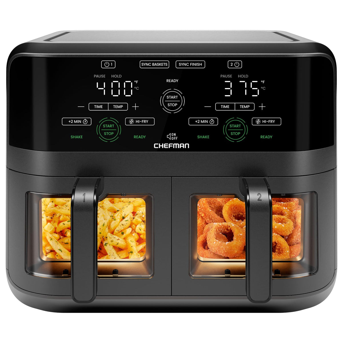 Chefman 6 Quart Dual Basket Air Fryer Oven With Easy View Windows, Sync Finish, Hi-Fry, Auto Shutoff, 2 Independent 3Qt Nonstick