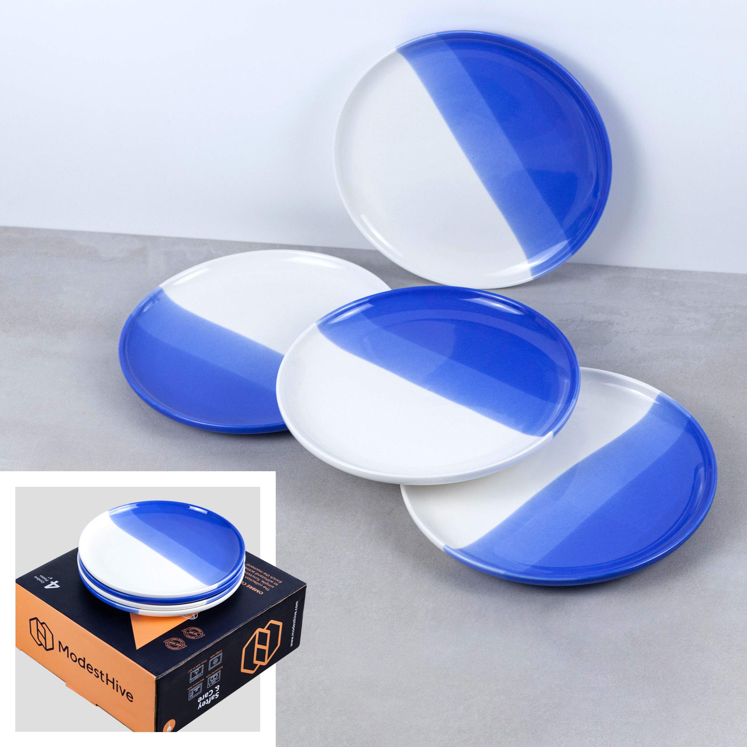Modesthive Ombre Dessert Plates Oia Blue - 8 Inch Porcelain Plates Set - Appetizer Plates, Small Plates, Ceramic Plates, Salad P