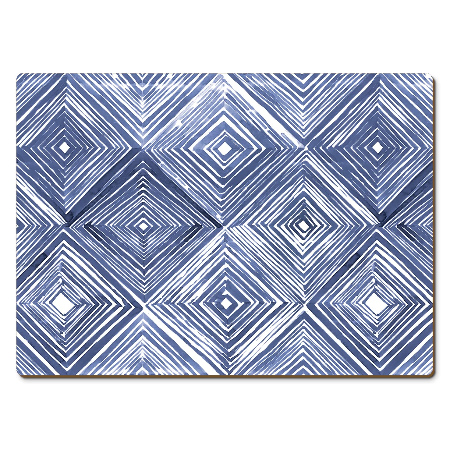 Counterart Indigo Diamond Decorative Hardboard Placemats With Protective Cork Backing 4 Pack Layered Construction Heat Tolerant