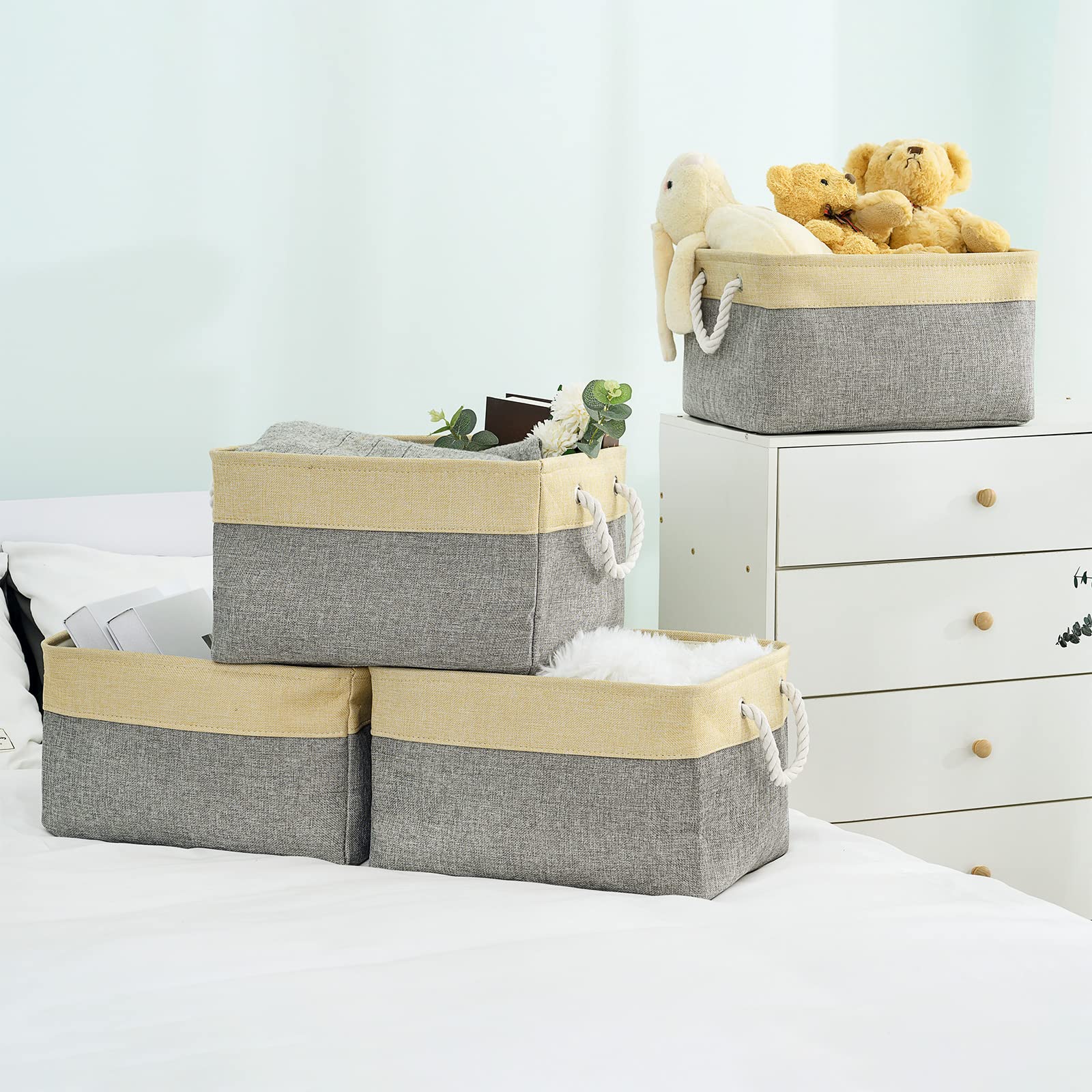 TheWarmHome Storage Basket - Large Baskets for Organizing Shelves  Storage Bins Closet Organizer for Clothes Book Shelf Baby Toy Home Organization  Fabric Storage Cubes  Decorative Golden Basket Gift?