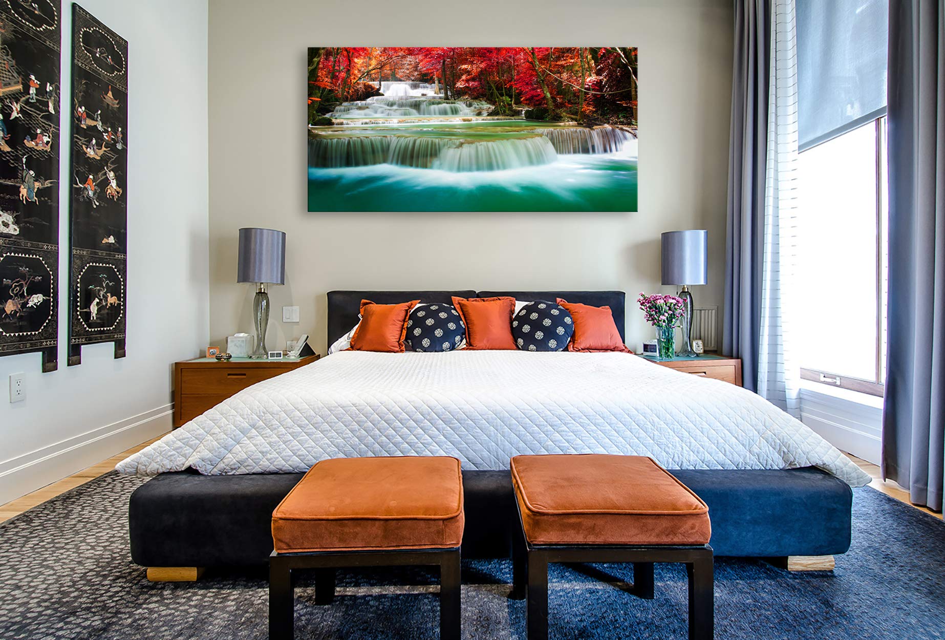 Cao Gen Decor Art-S05175 Wall Art 1 Pieces Waterfall Canvas Print Landscape Paintings Framed Red Trees Forest Canvas Falls Picture for Bedroom Living Room Office kitchen Home Decor Ready to Hang