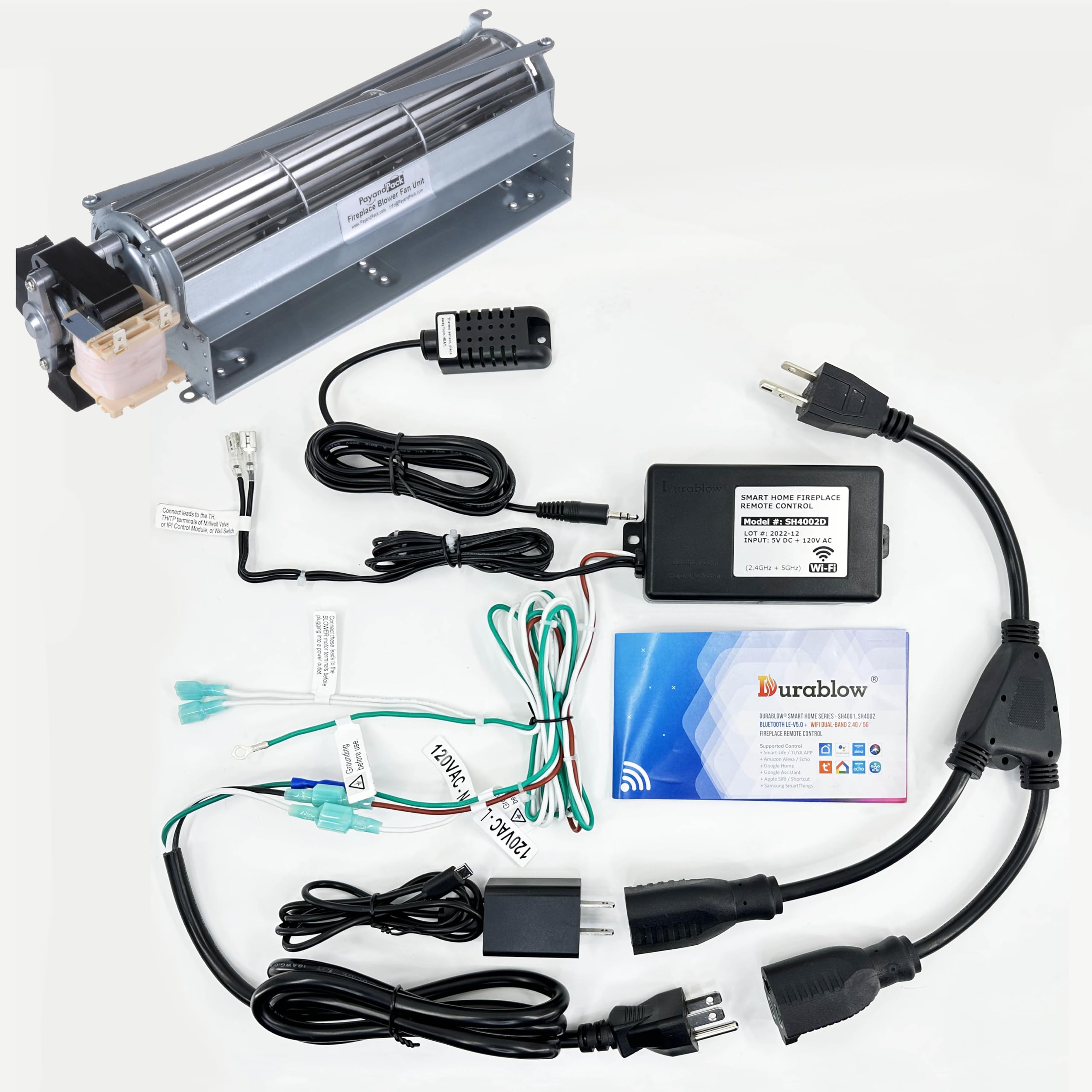 Durablow SH4002D-002 Dual WiFi (2.4G+5G) for Gas Fireplace Valve + Blower + Blower Remote Control, Smart Home, Work with Alexa,