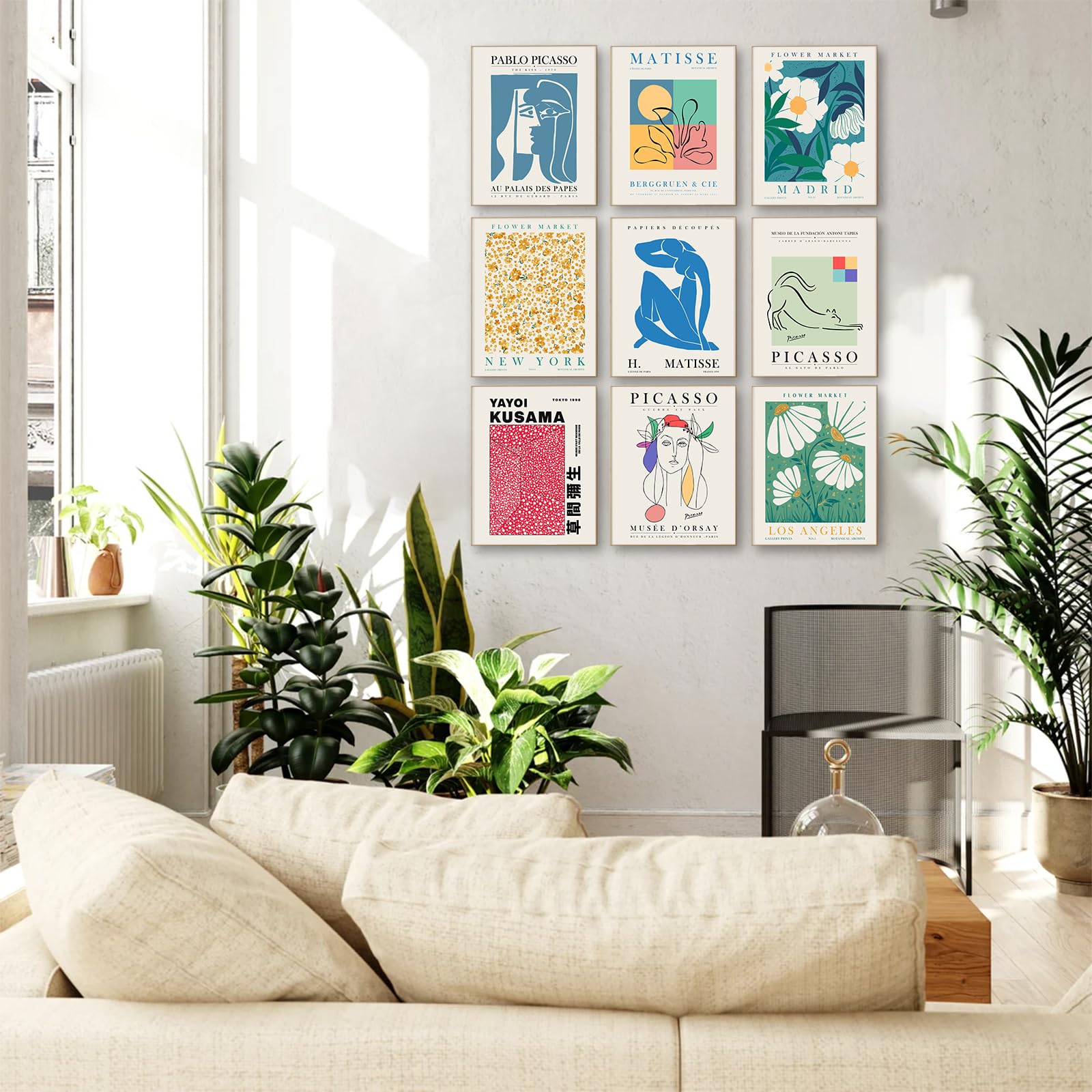 Eclectic Gallery Wall Art Set Of 9, Abstract Matisse Poster Flower Market Prints, Minimalist Wall Decor Canvas Paintings, Trendy