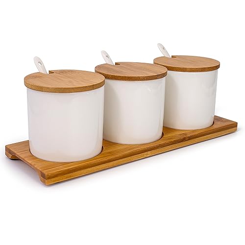 Lucky Goddness June Sky Ceramic Food Storage Containers With Bamboo Lid- Modern Design Porcelain Jar- Perfect Canister For Sugar