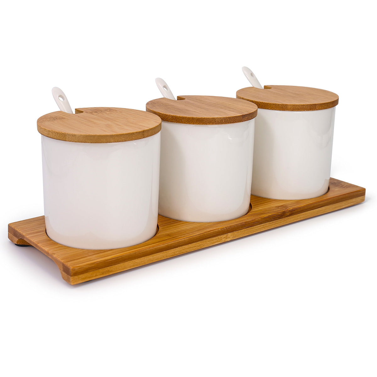 Lucky Goddness June Sky Ceramic Food Storage Containers With Bamboo Lid- Modern Design Porcelain Jar- Perfect Canister For Sugar